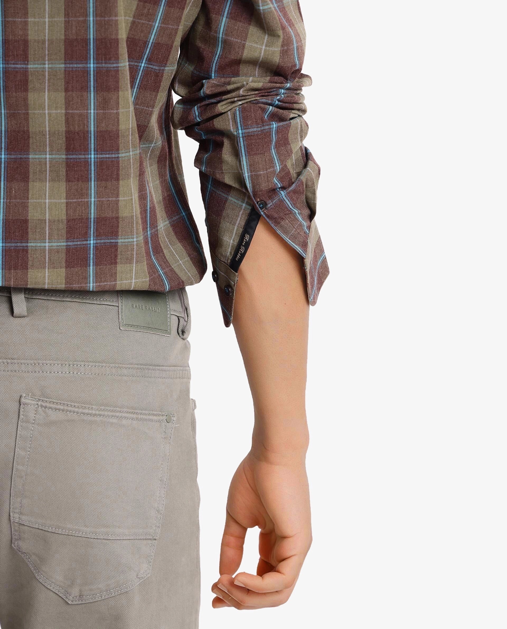 Rare Rabbit Men Keep Dark Brown Full Sleeve Regular Collar Button Closure Regular Fit Checks Shirt