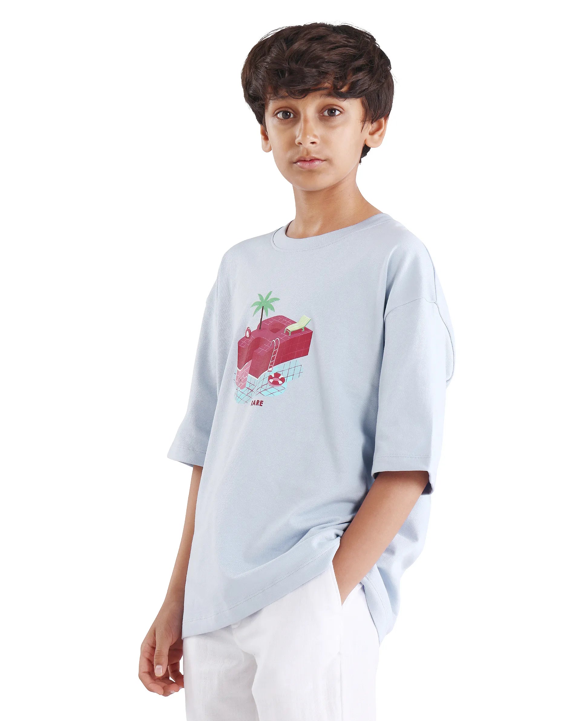 Rare Ones Kids Ken Light Purple Cotton Pull-On Closure Oversized Fit T-Shirt