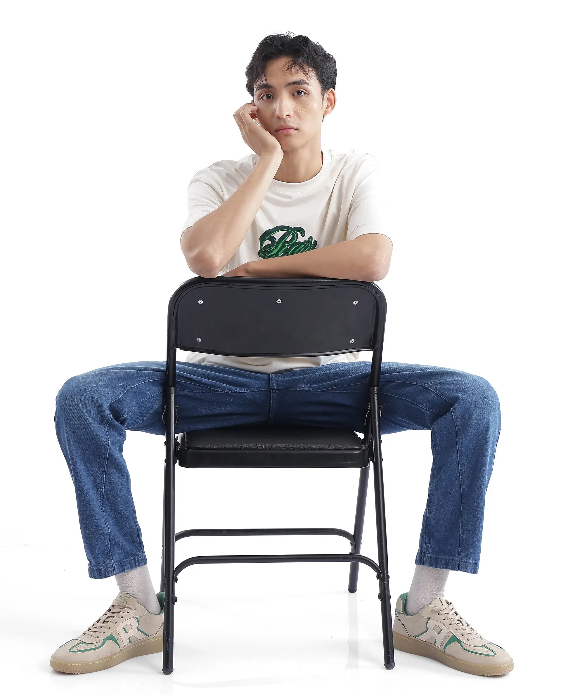 Rare Rabbit Men Kenzo Off White Cotton Fabric Short Sleeve Crew Neck Oversized Fit Embroidered T-Shirt