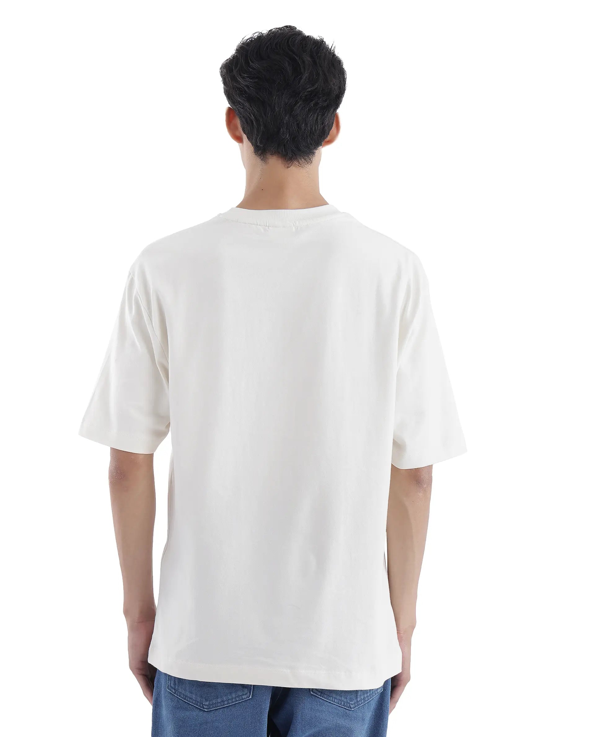 Rare Rabbit Men Kenzo Off White Cotton Fabric Short Sleeve Crew Neck Oversized Fit Embroidered T-Shirt