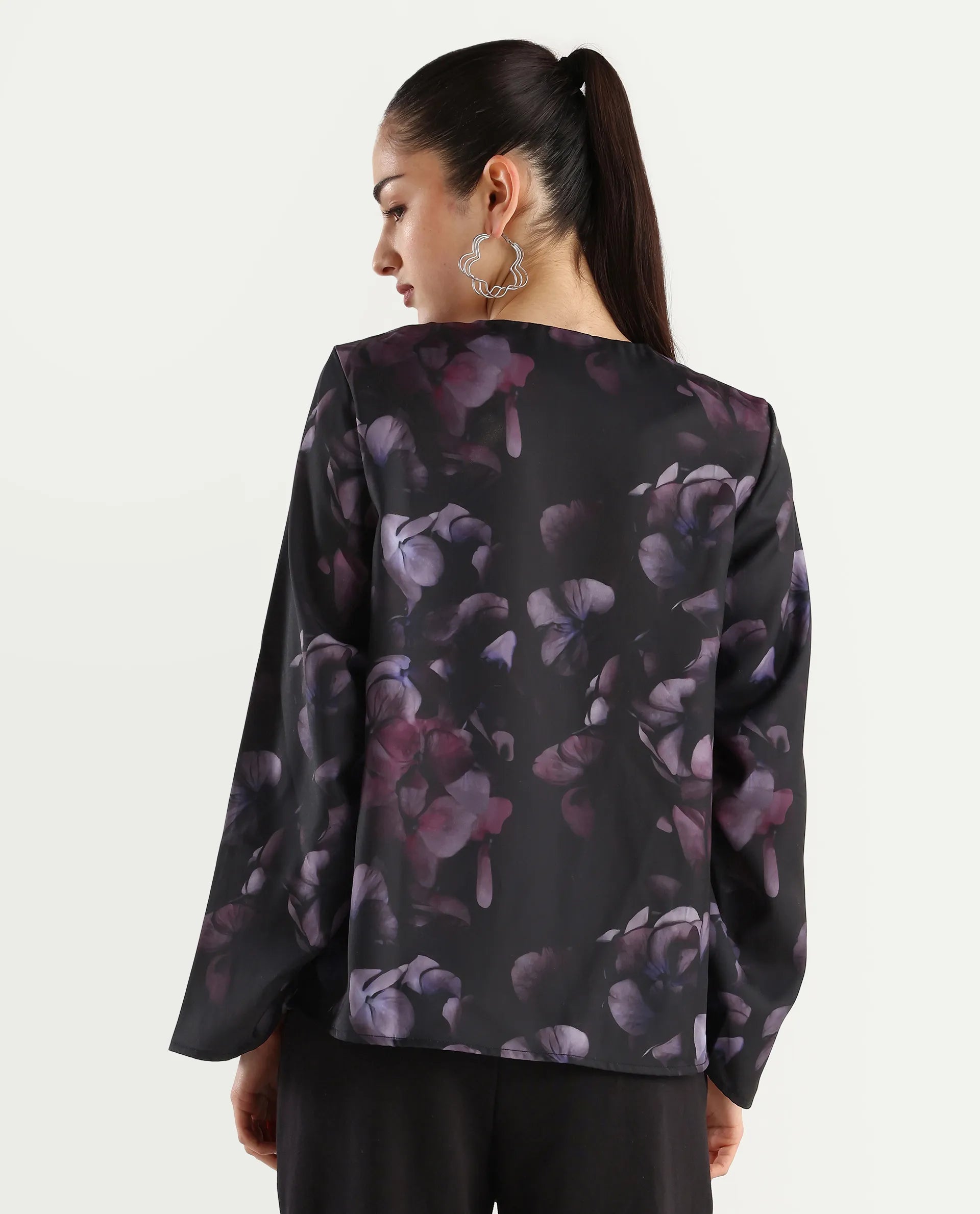 Rareism Women's Kiko Multi Polyester Crew Neck Floral Print Volume Sleeve Regular Fit Top