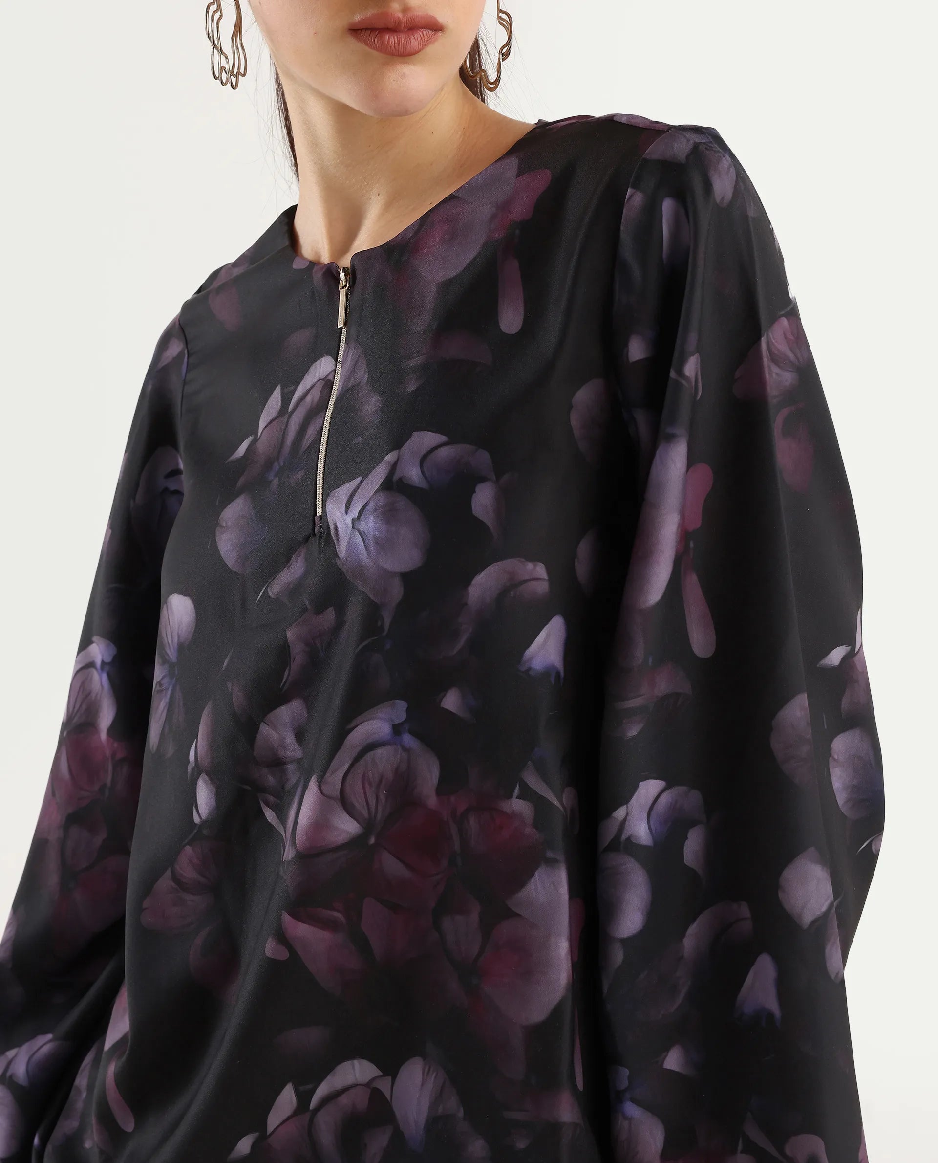 Rareism Women's Kiko Multi Polyester Crew Neck Floral Print Volume Sleeve Regular Fit Top