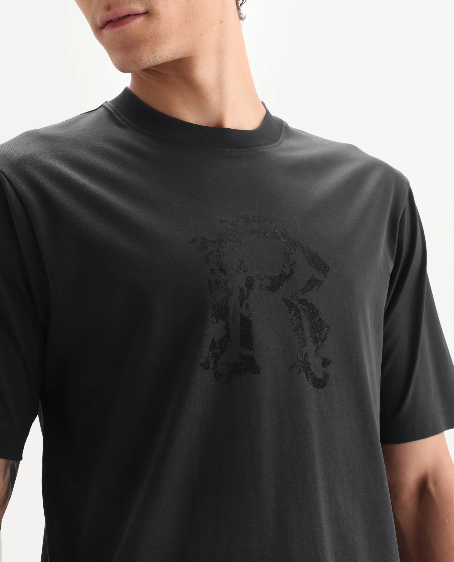 Rare Rabbit Men's Kilon Black Cotton Fabric Half Sleeve Crew Neck Regular Fit Graphic Print T-Shirt