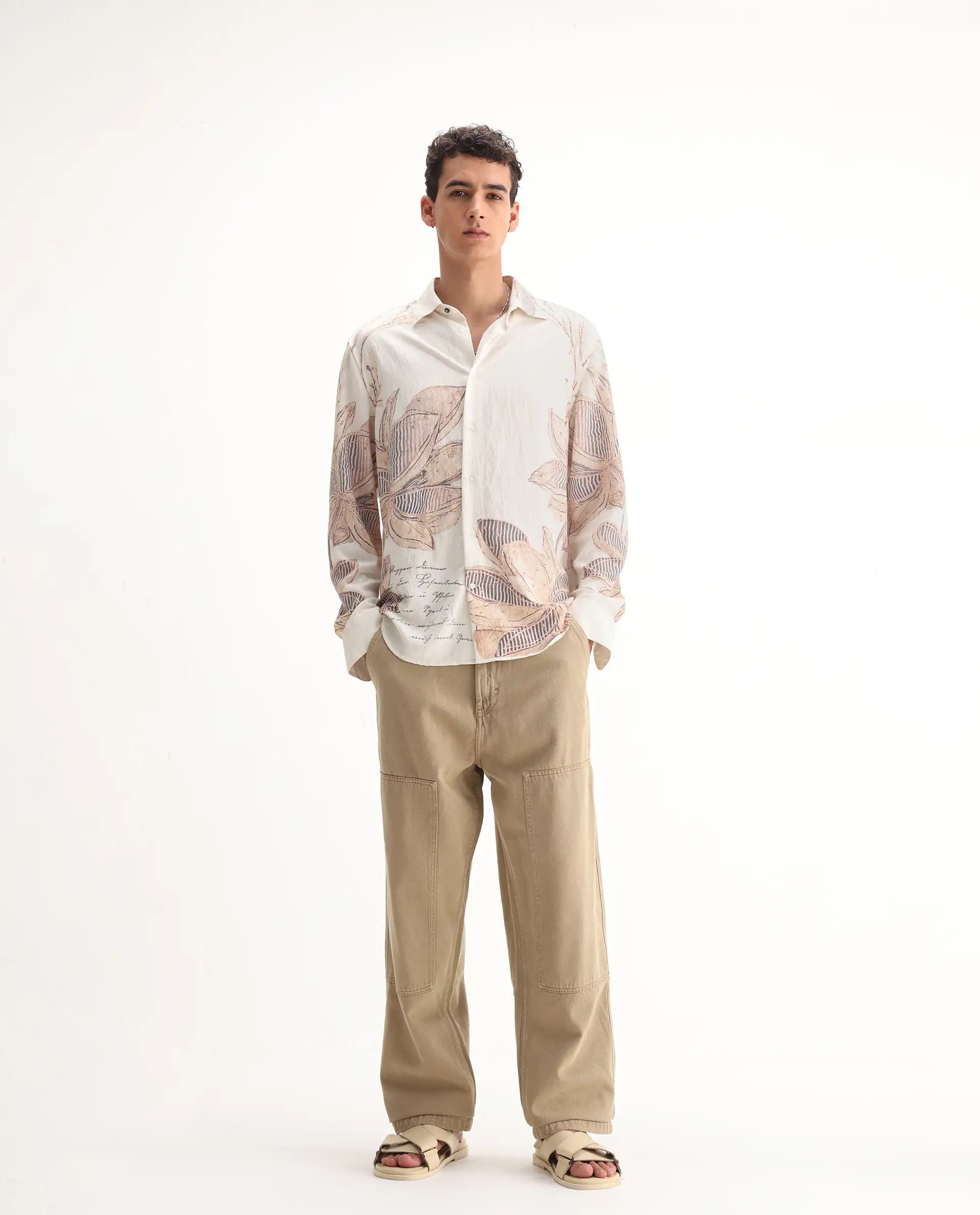 Rare Rabbit Men's Klop Beige Cotton Plain Carpenter Fit Jeans