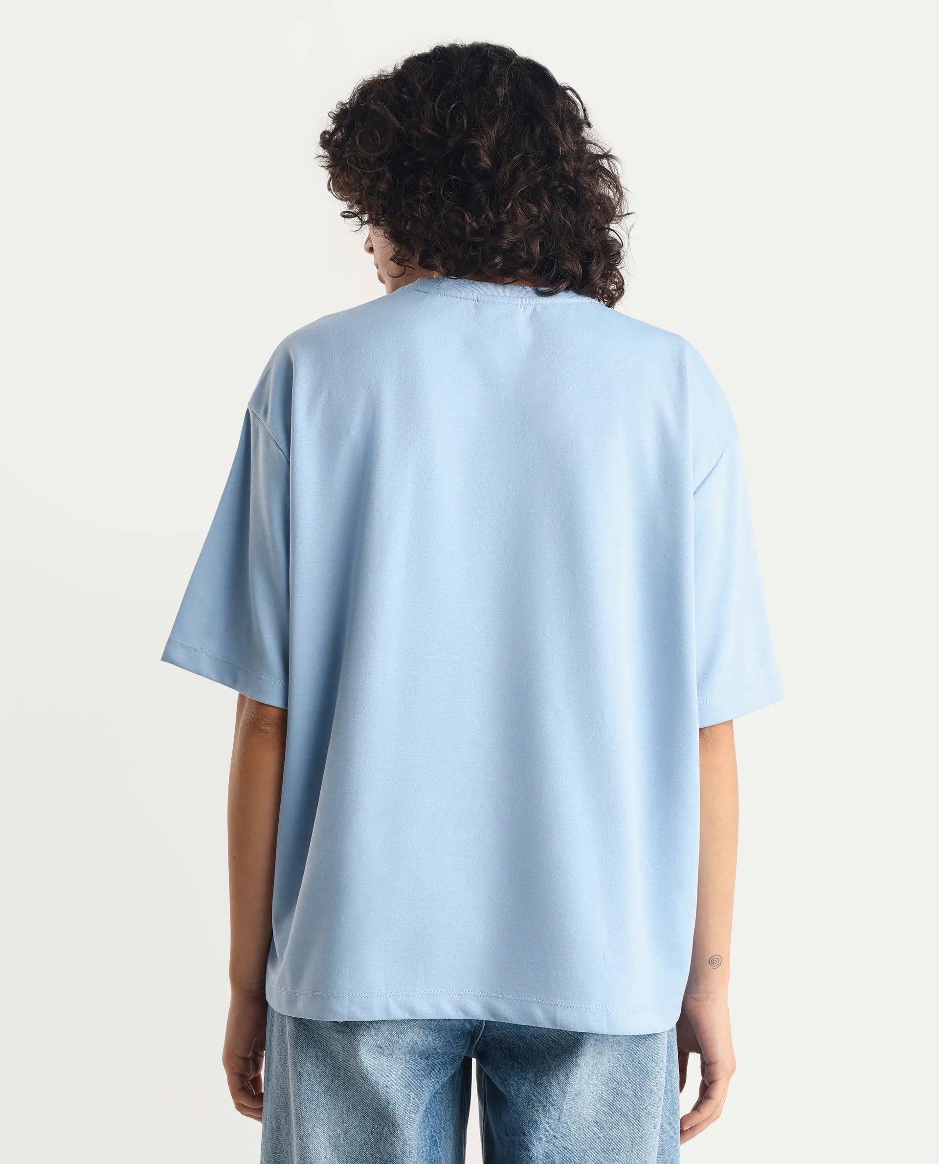 Rareism Women's Klove Light Multi Cotton Blend Crew Neck Graphic Print Oversized T-Shirt