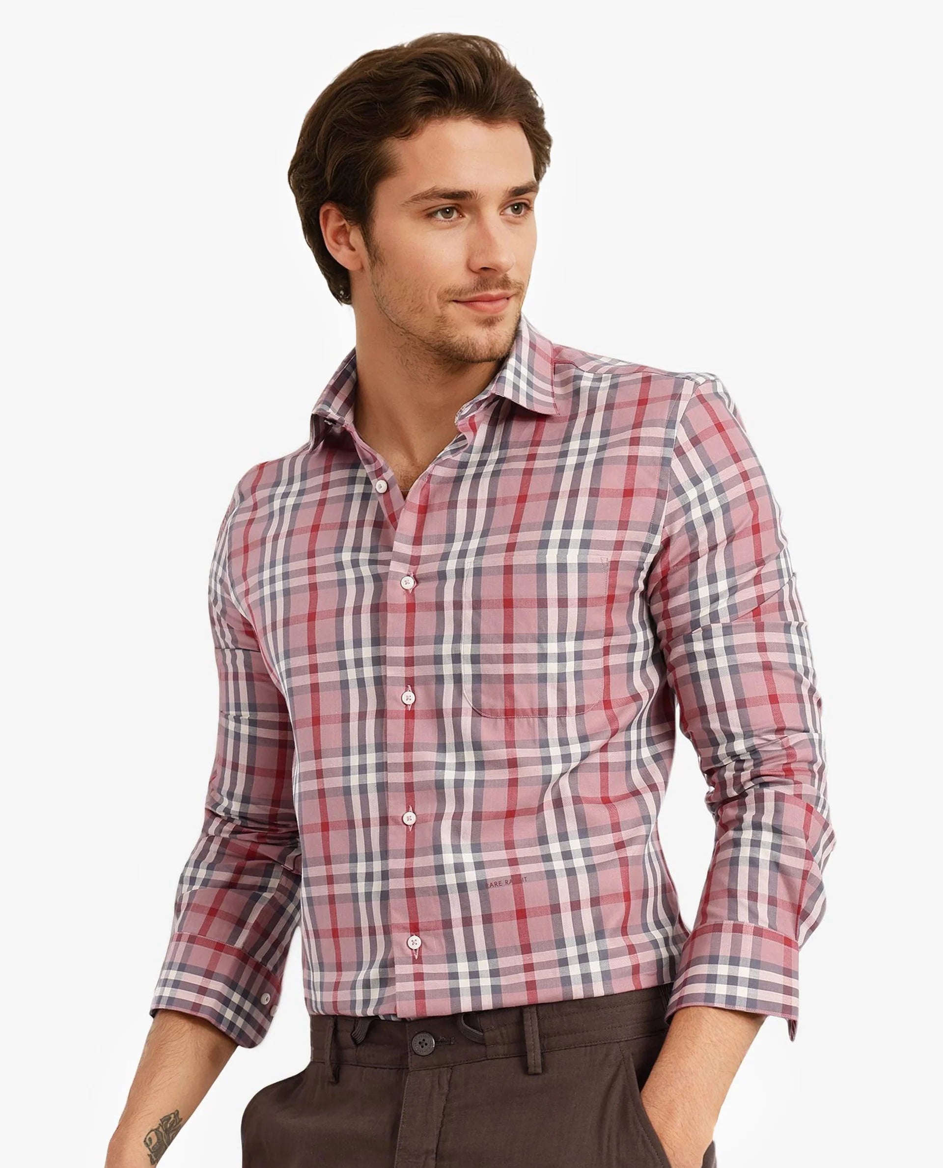 Rare Rabbit Men Kolt Red Cotton Fabric Full Sleeve Regular Fit Twill Check Shirt