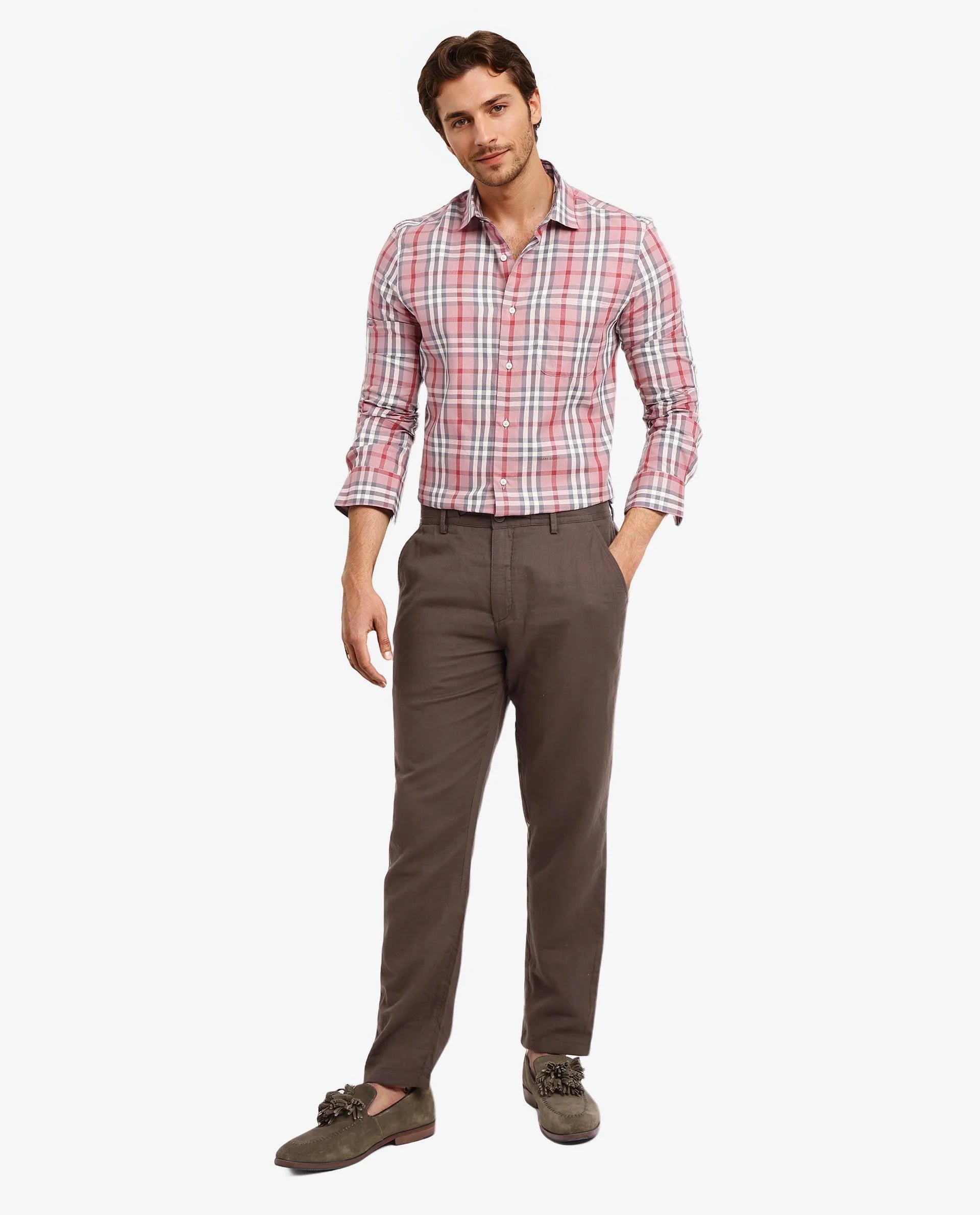 Rare Rabbit Men Kolt Red Cotton Fabric Full Sleeve Regular Fit Twill Check Shirt