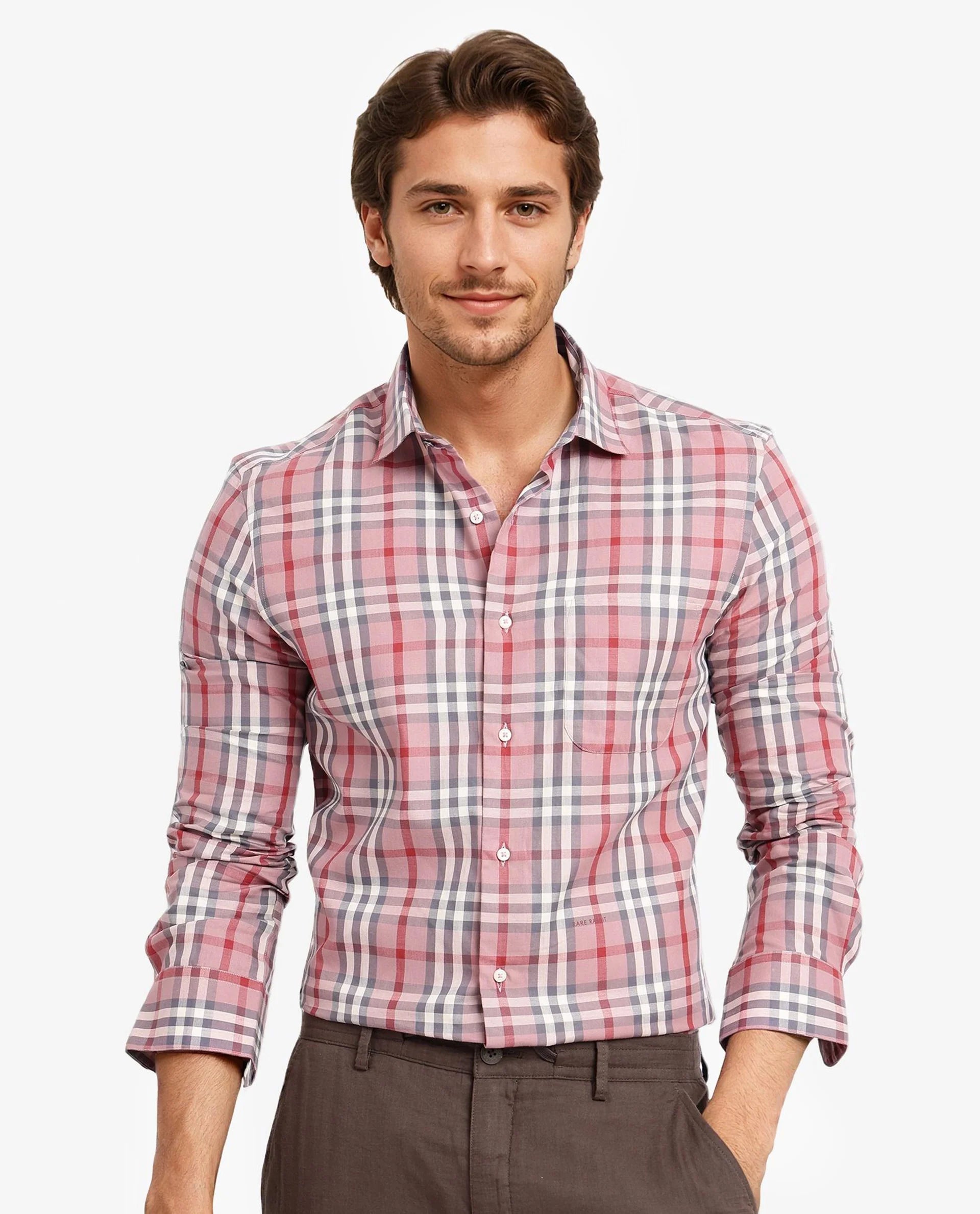 Rare Rabbit Men Kolt Red Cotton Fabric Full Sleeve Regular Fit Twill Check Shirt