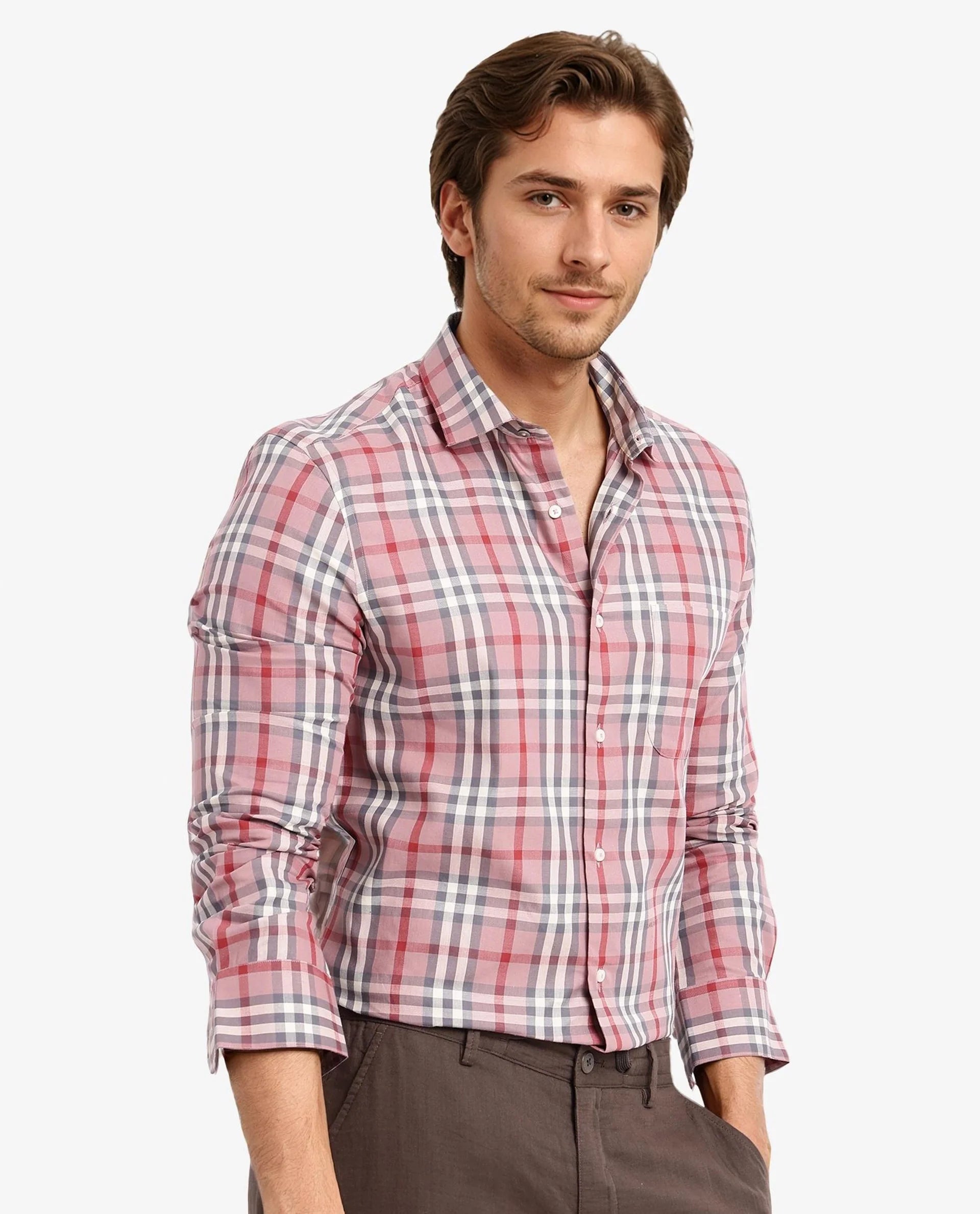 Rare Rabbit Men Kolt Red Cotton Fabric Full Sleeve Regular Fit Twill Check Shirt