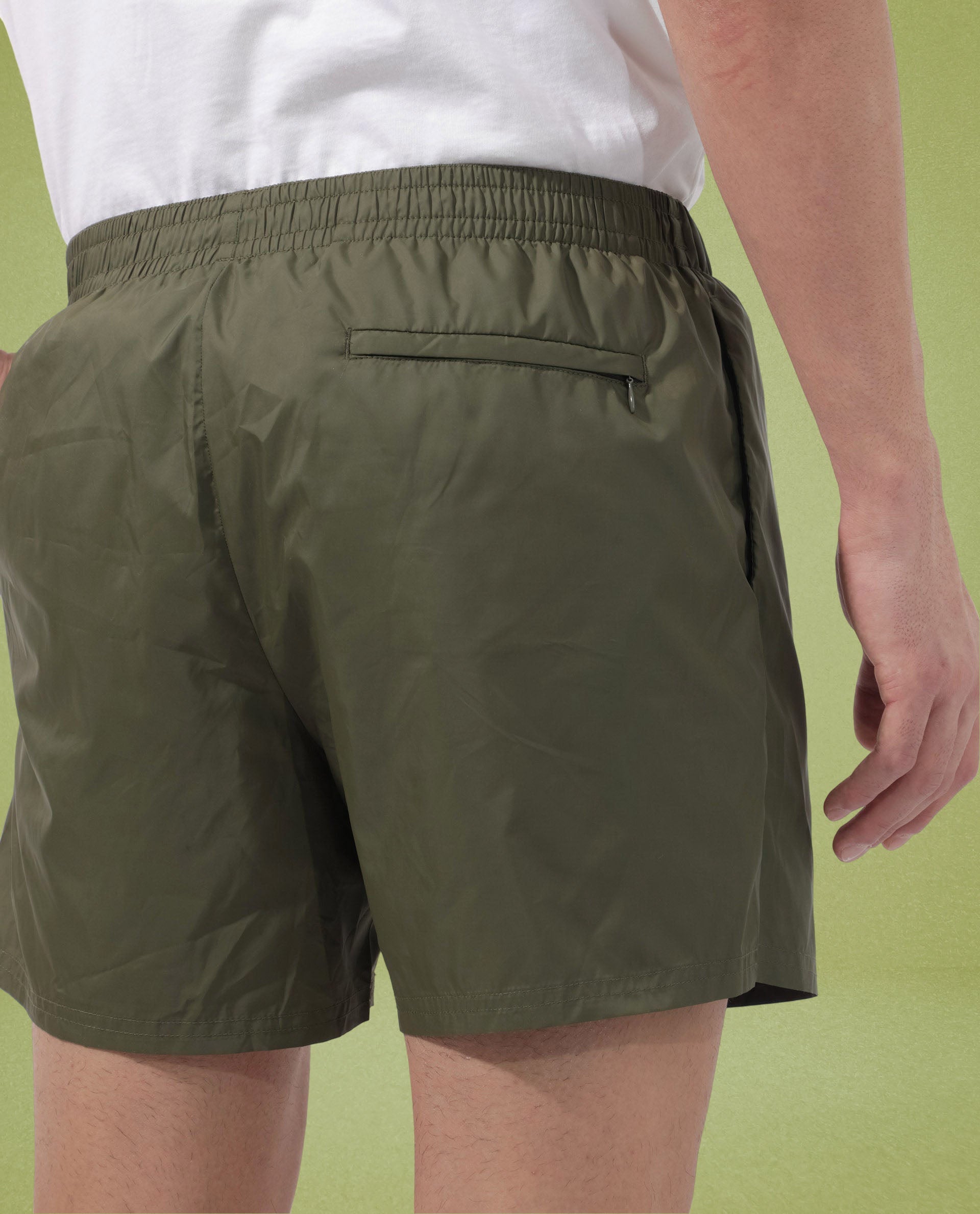 Rare Rabbit Men's Kort Green Polyester Fabric Buckle Fastening Regular Fit Solid Shorts