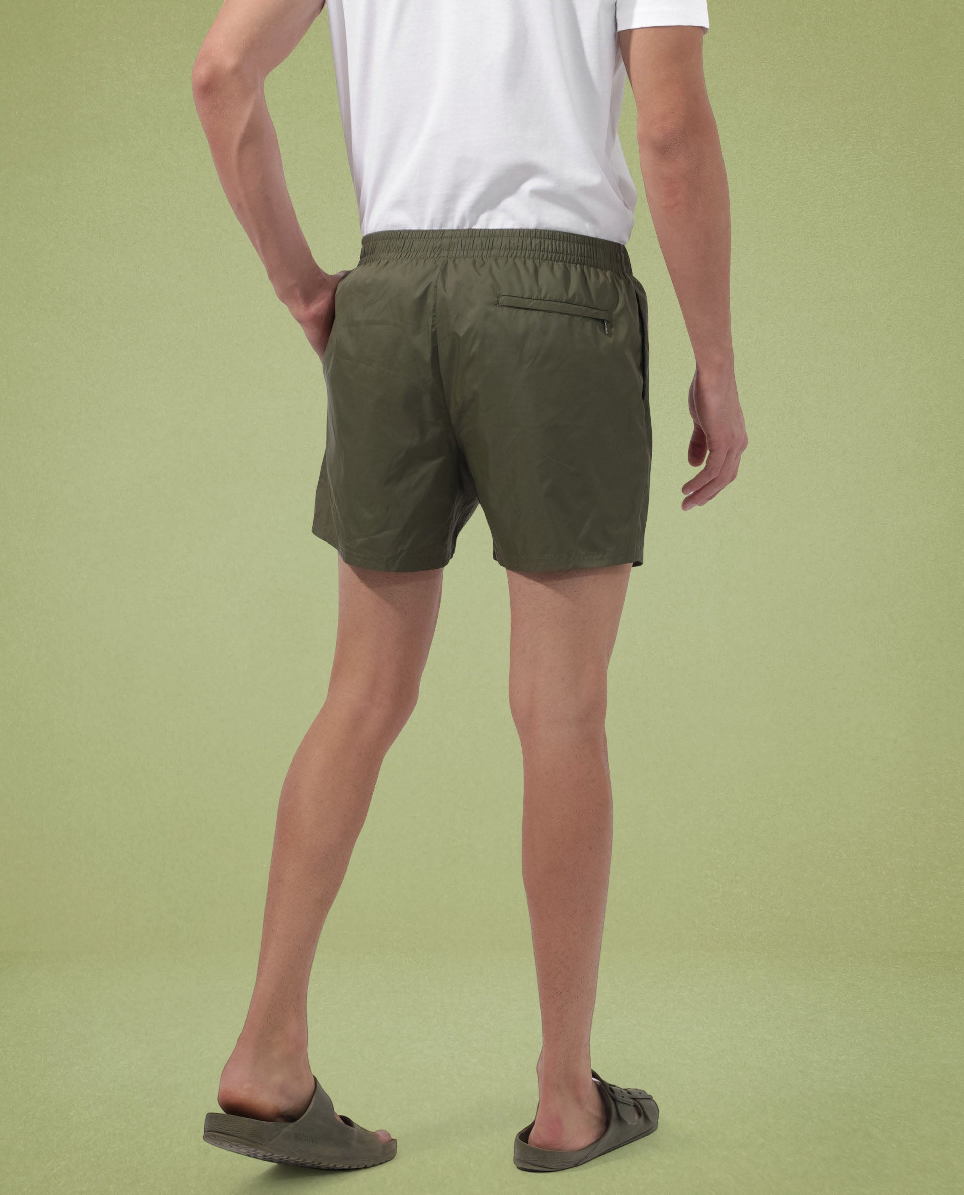 Rare Rabbit Men's Kort Green Polyester Fabric Buckle Fastening Regular Fit Solid Shorts