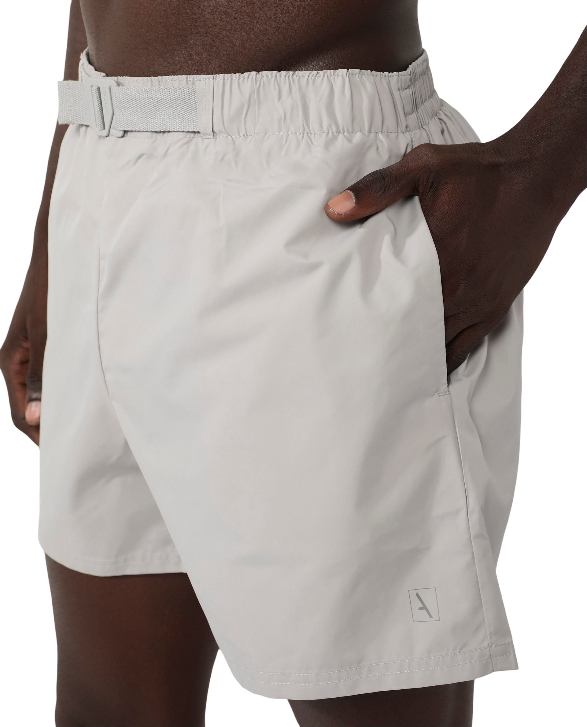 Rare Rabbit Men's Kort Grey Polyester Fabric Buckle Fastening Regular Fit Solid Shorts