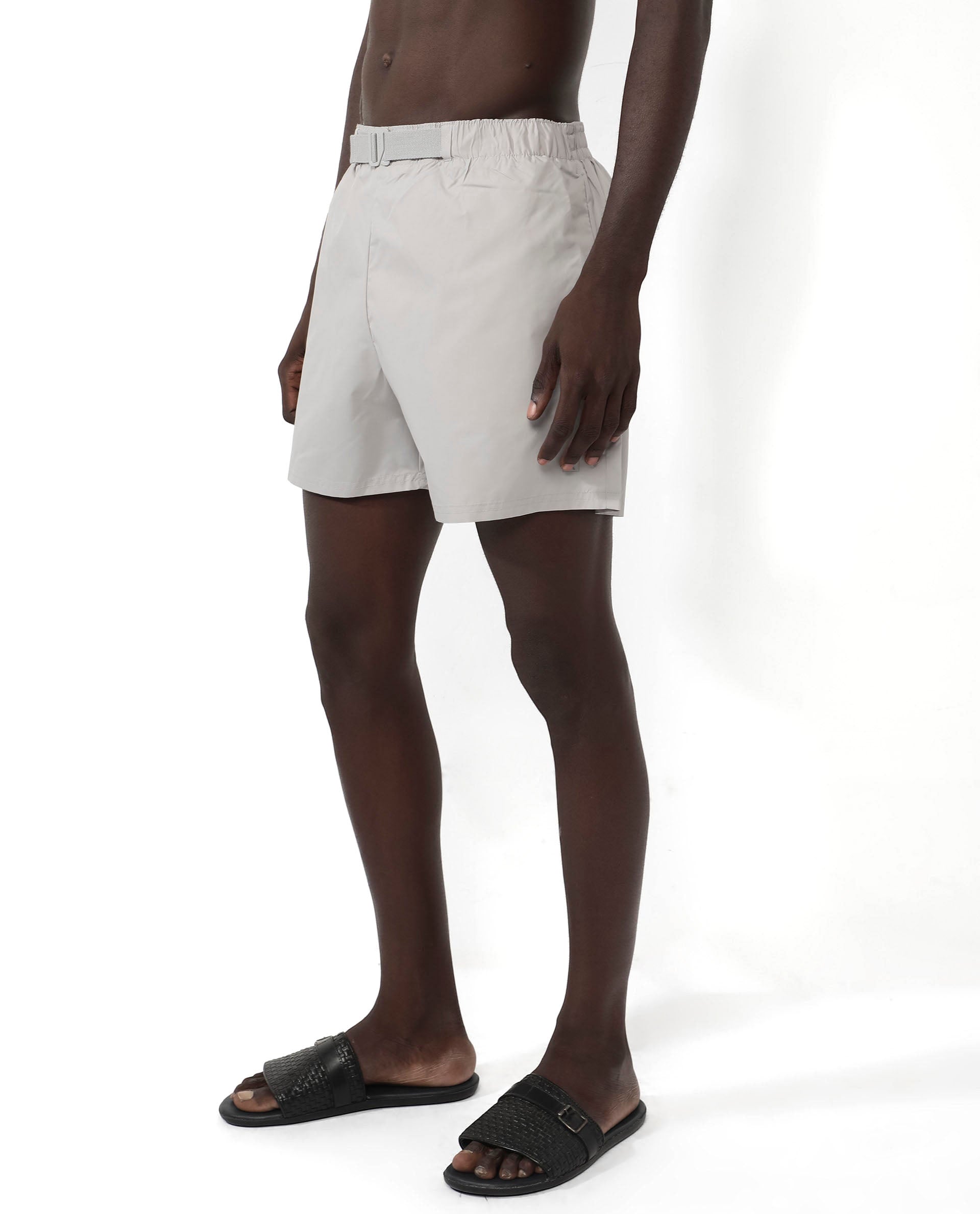 Rare Rabbit Men's Kort Grey Polyester Fabric Buckle Fastening Regular Fit Solid Shorts