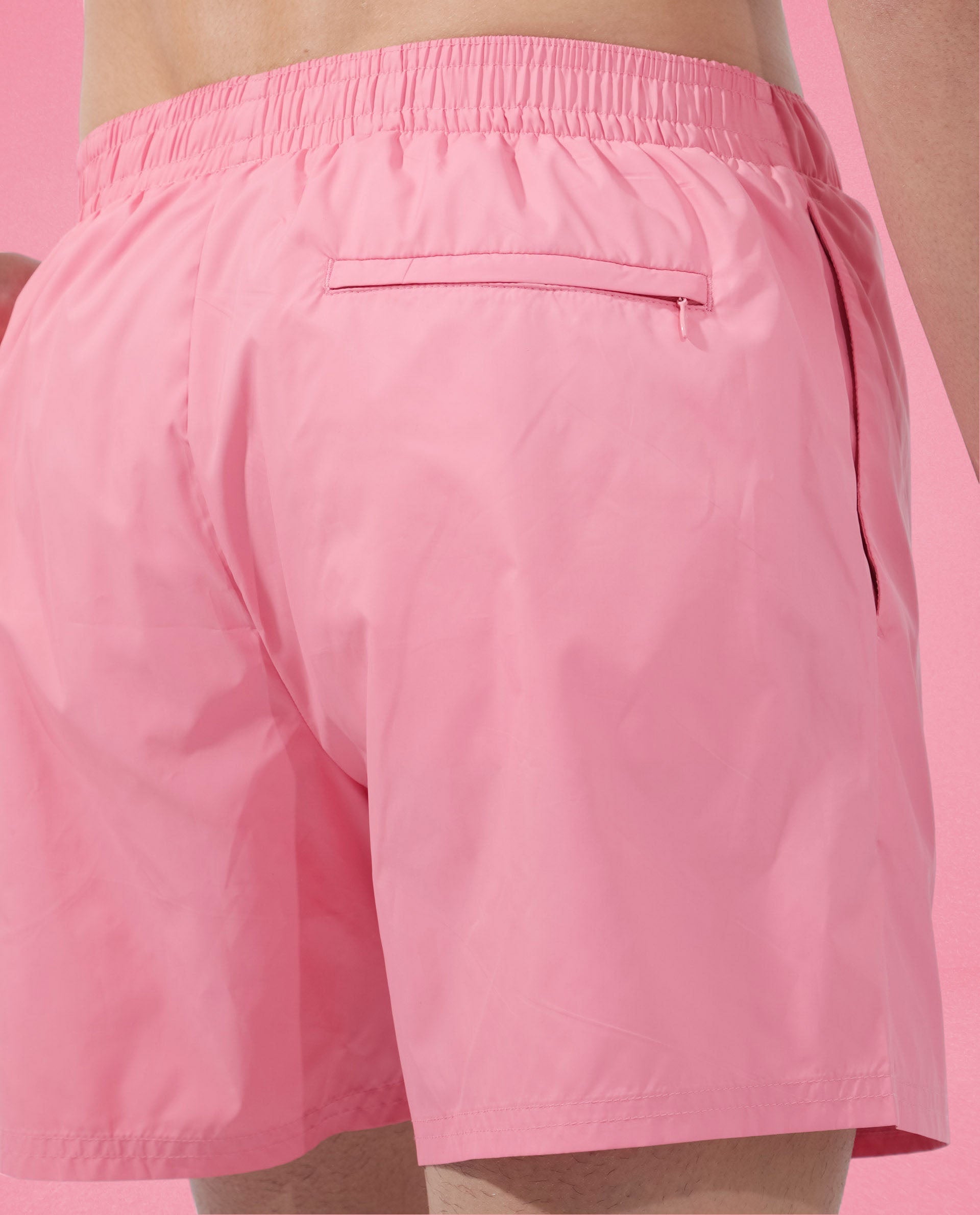 Rare Rabbit Men's Kort Light Pink Polyester Fabric Buckle Fastening Regular Fit Solid Shorts