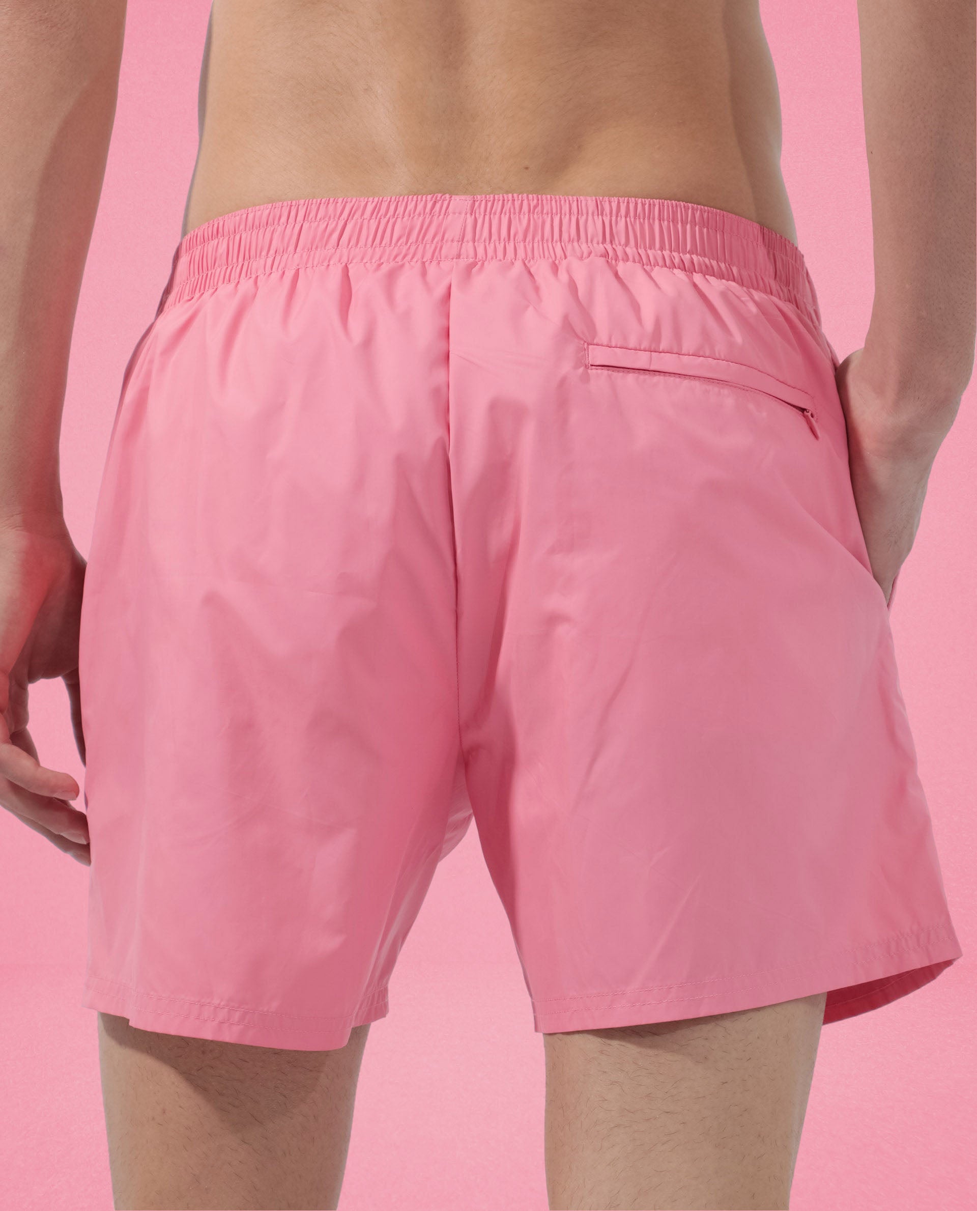 Rare Rabbit Men's Kort Light Pink Polyester Fabric Buckle Fastening Regular Fit Solid Shorts