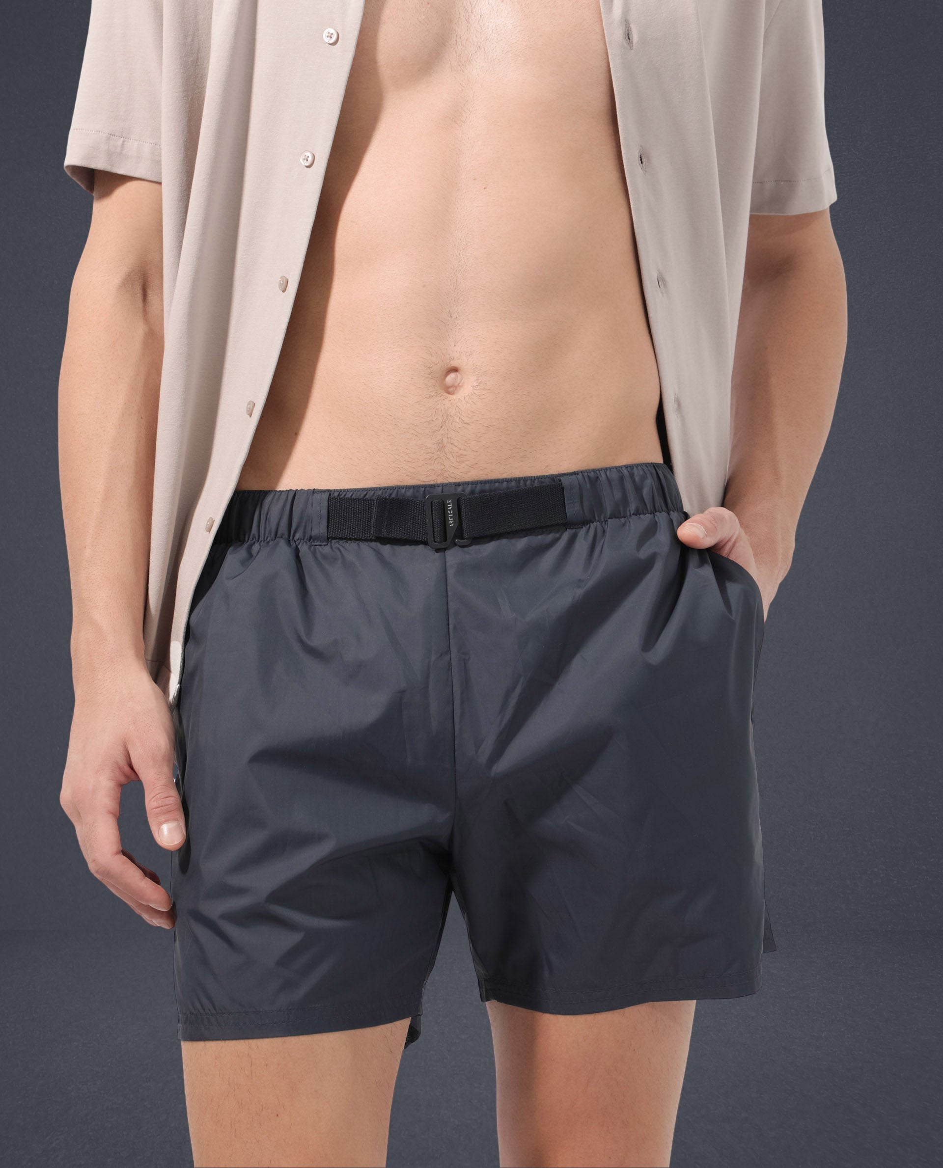 Rare Rabbit Men's Kort Navy Polyester Fabric Buckle Fastening Regular Fit Solid Shorts