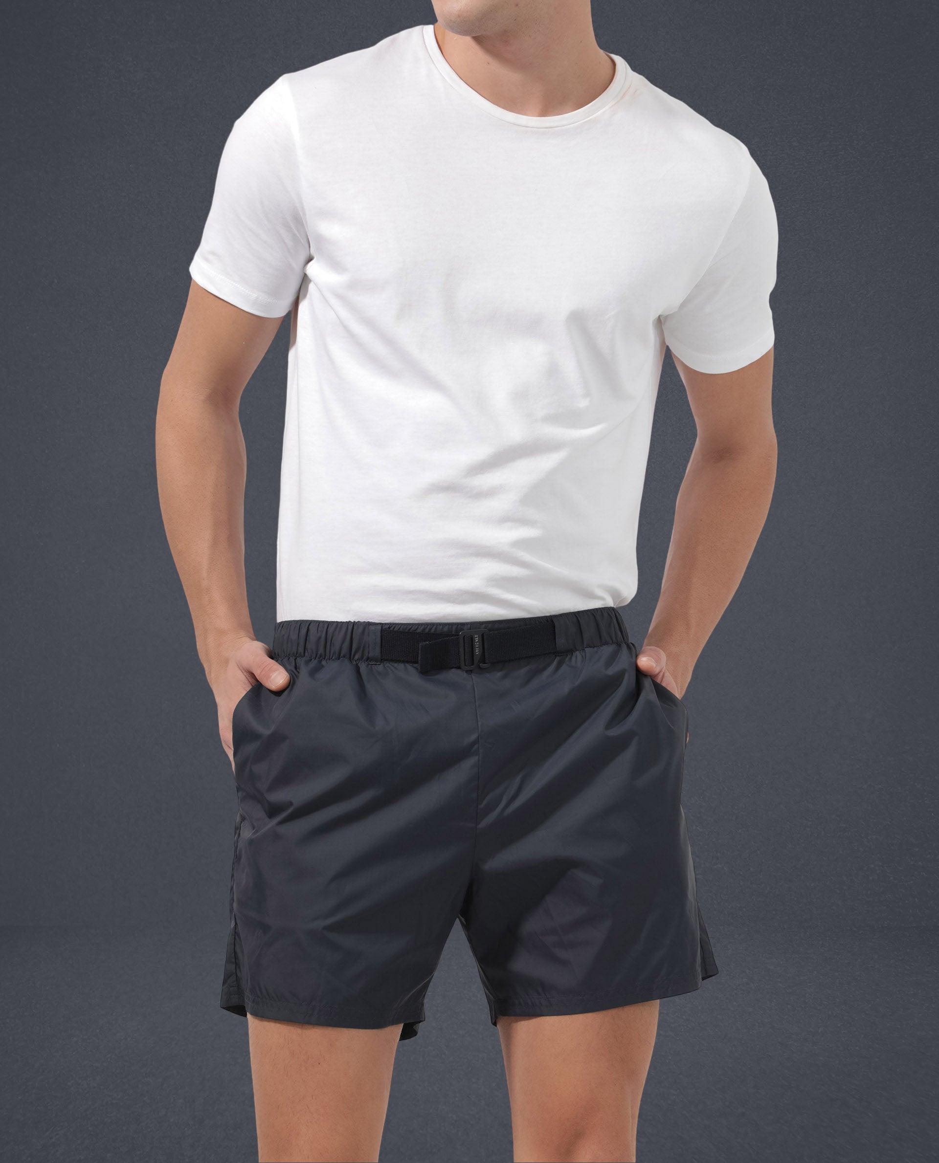 Rare Rabbit Men's Kort Navy Polyester Fabric Buckle Fastening Regular Fit Solid Shorts