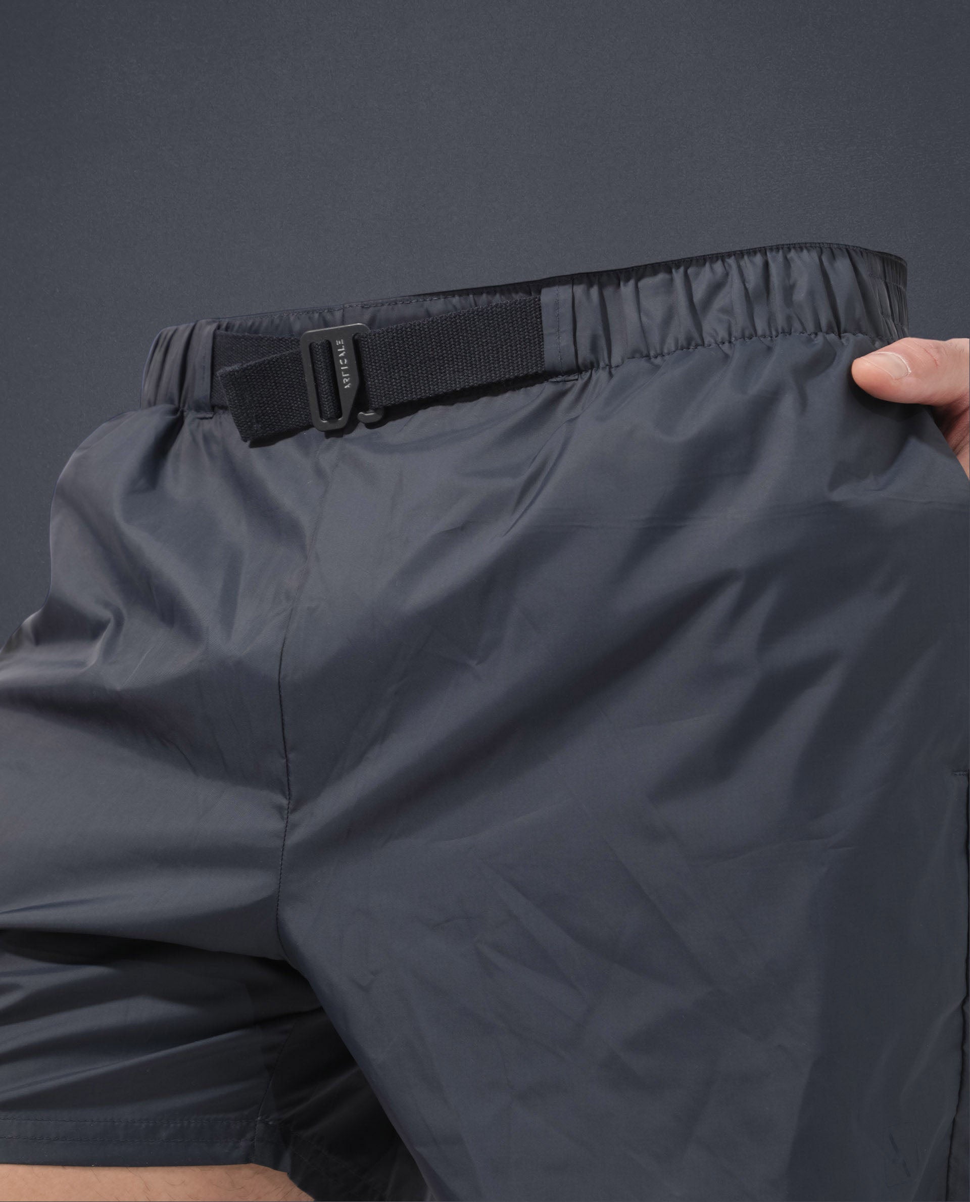 Rare Rabbit Men's Kort Navy Polyester Fabric Buckle Fastening Regular Fit Solid Shorts