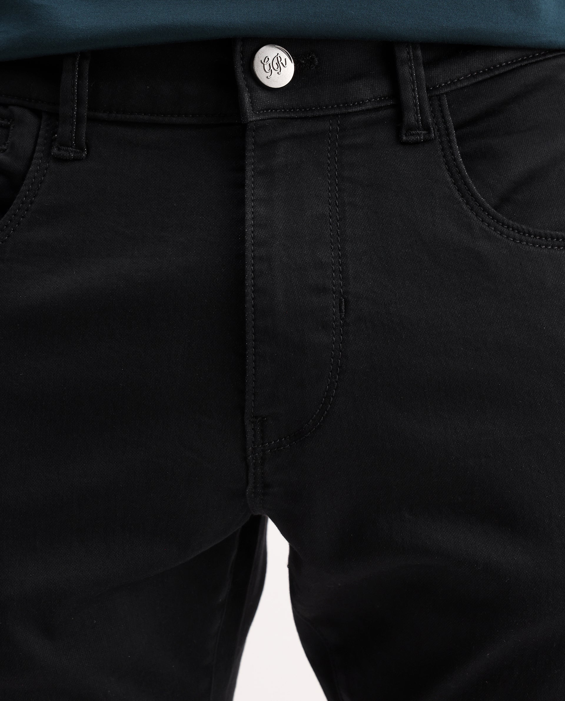 Rare Rabbit Men's Korv-25 Black Cotton Blend Plain Hawk Slim Fit Jeans