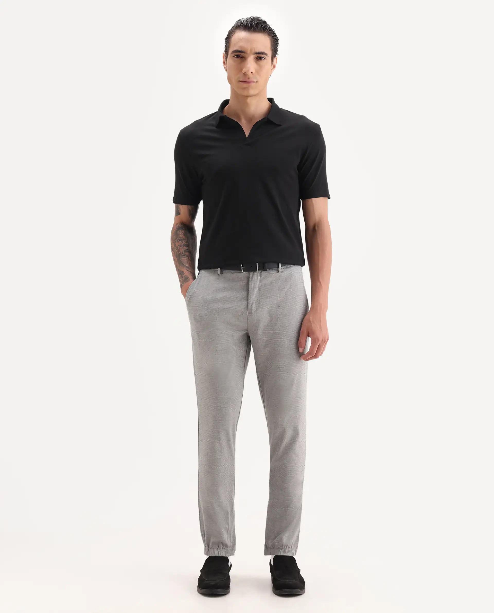 Rare Rabbit Men's Krib-1 Black Cotton Plain Regular Fit Half Sleeve Polo