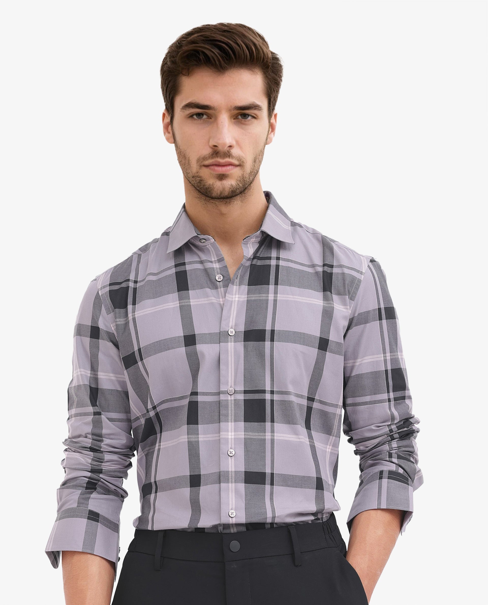 Rare Rabbit Men's Lacon Dusky Pink Cotton Fabric Full Sleeves Checks Shirt