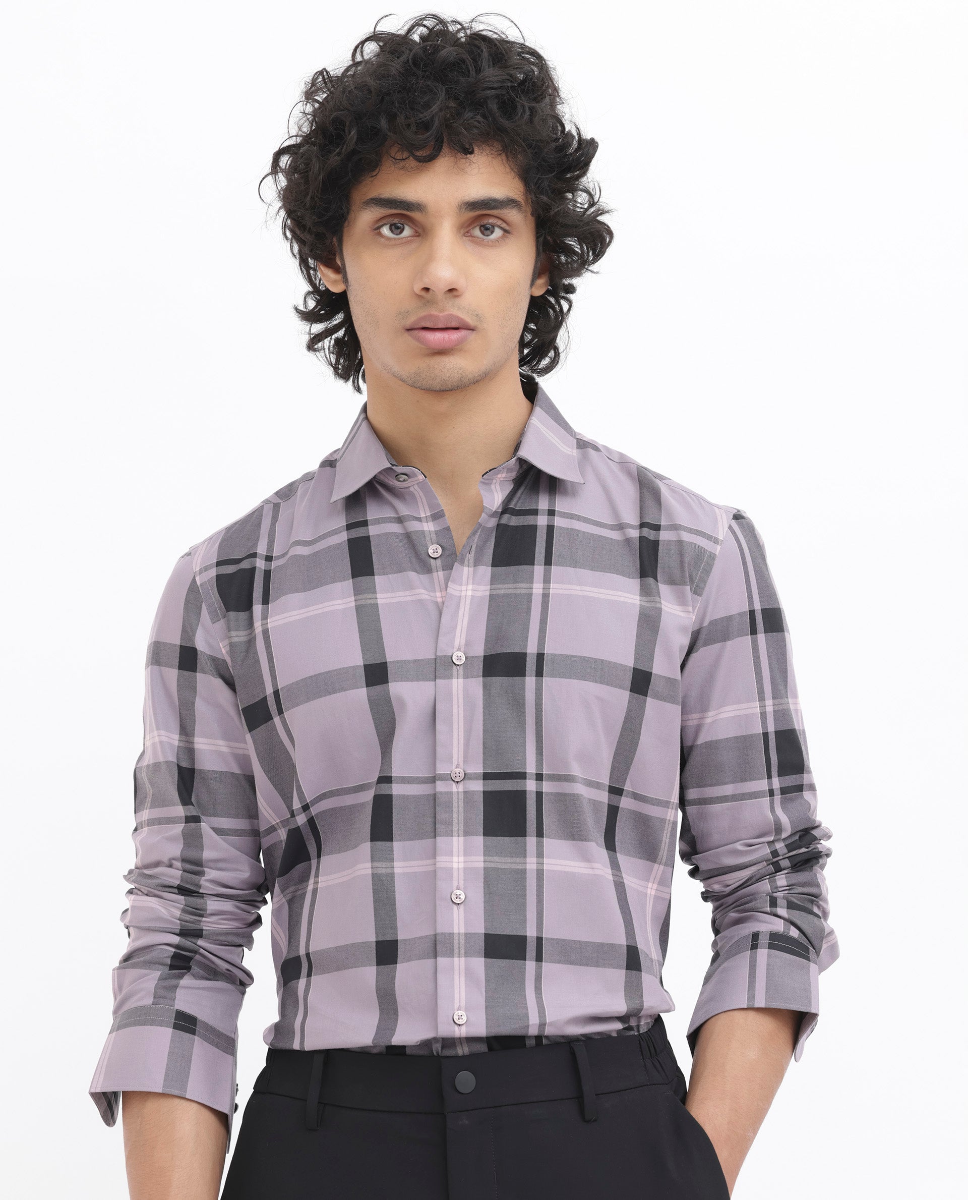 Rare Rabbit Men's Lacon Dusky Pink Cotton Fabric Full Sleeves Checks Shirt