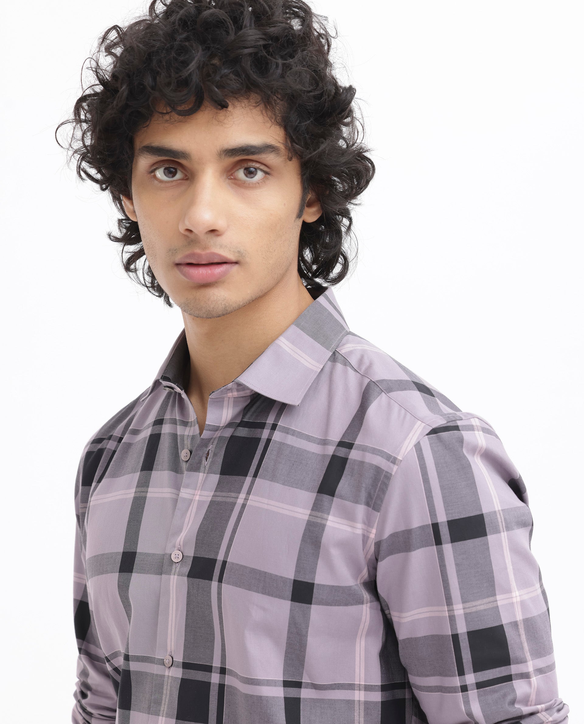 Rare Rabbit Men's Lacon Dusky Pink Cotton Fabric Full Sleeves Checks Shirt