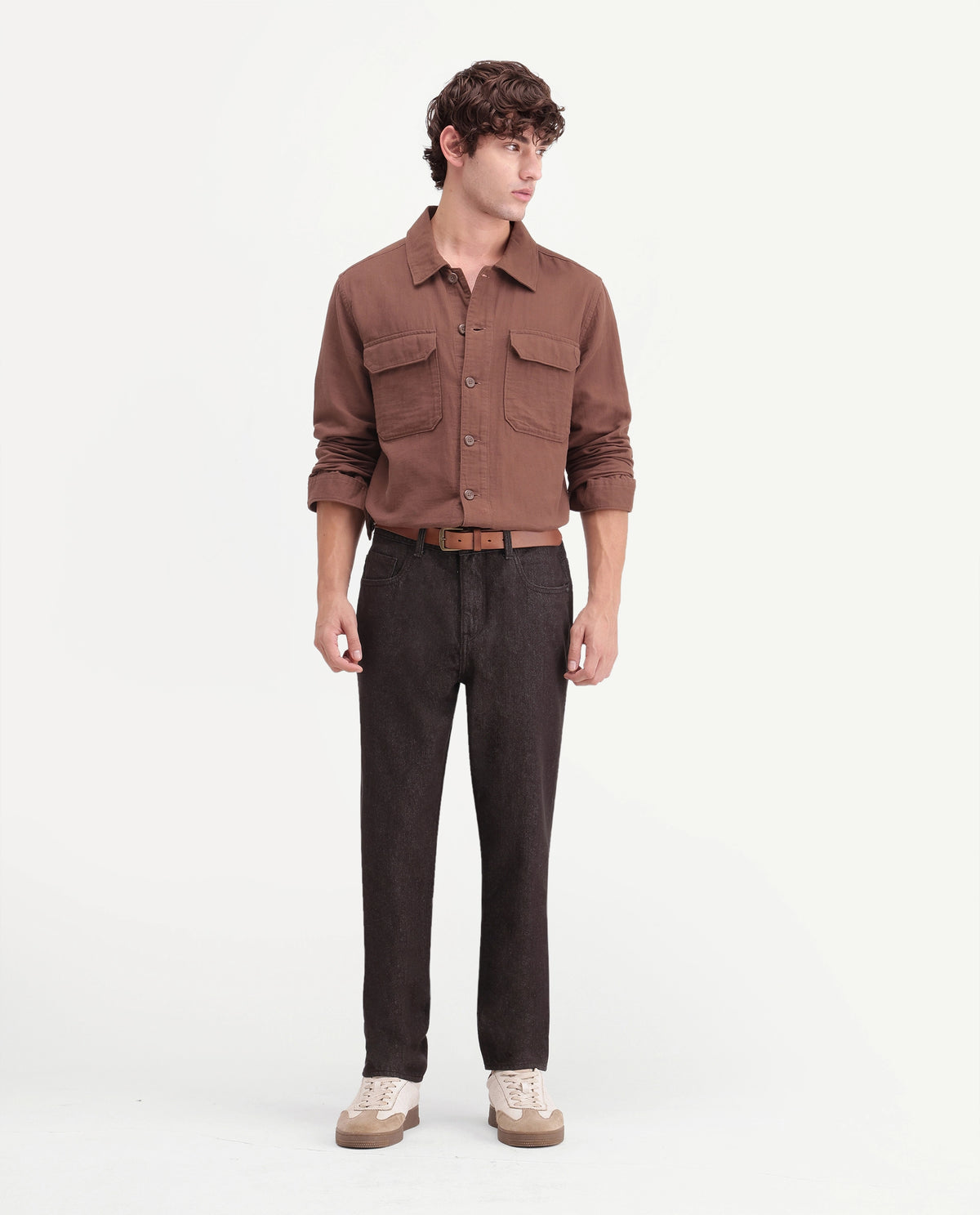 Rare Rabbit Men's Ladd Fluorescent Brown Cotton Kurt Carrot Plain Jeans