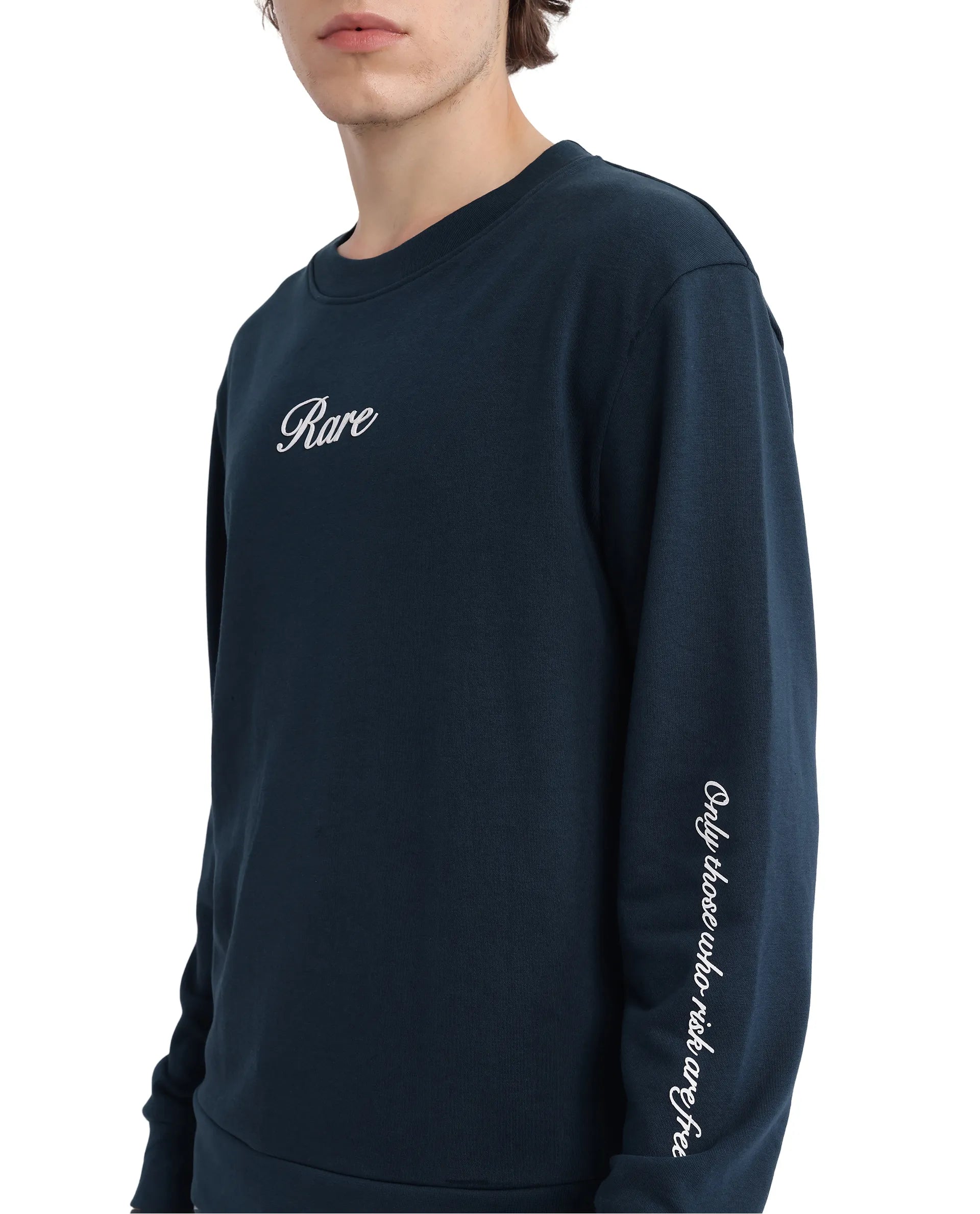 Rare Rabbit Men's Lain Petrol Cotton Blend Fabric Full Sleeve Crew Neck Boxy Fit Sweatshirt