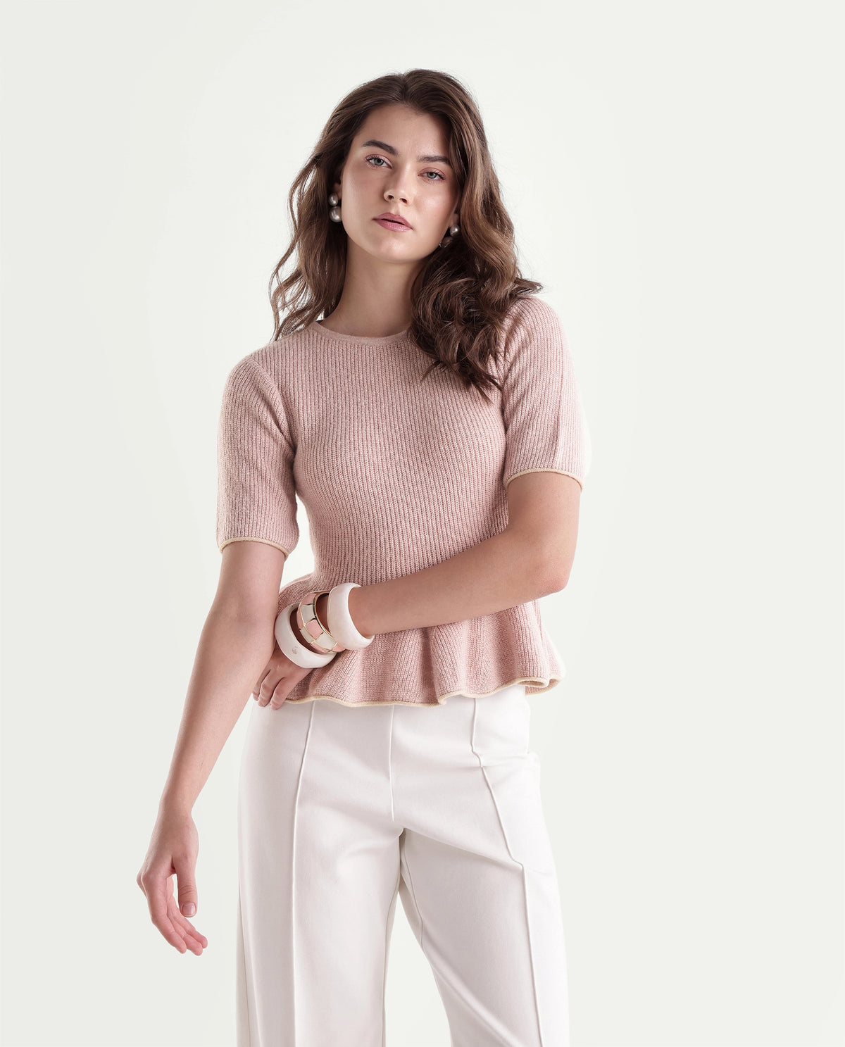 Rareism Women's Lamb Dusky Pink Acrylic Blend Pull-On Regular Fit Top