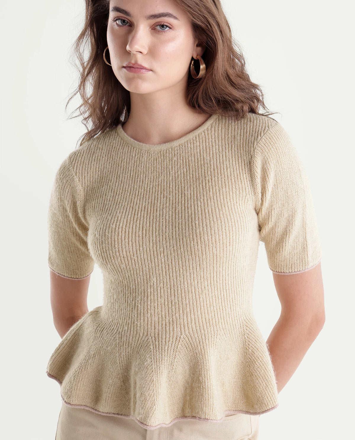 Rareism Women's Lamb Off White Acrylic Blend Pull-On Regular Fit Top