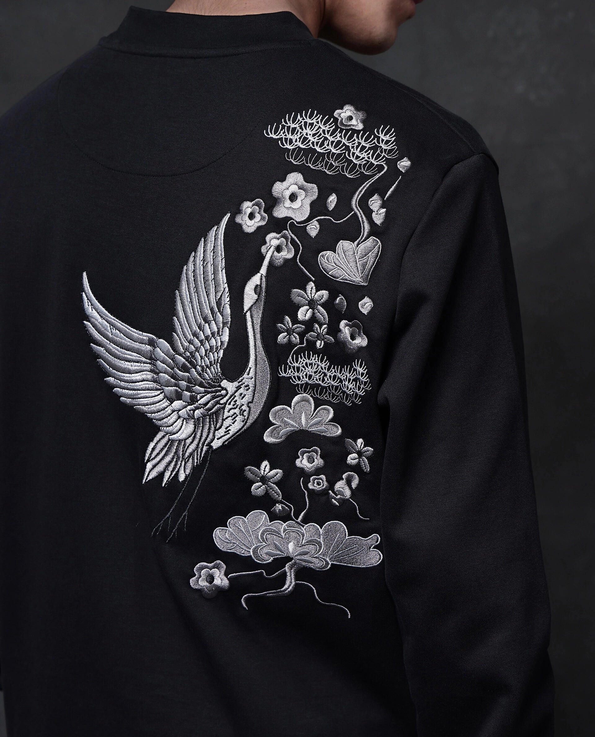 Rare Rabbit Men Lars Black Full Sleeve Crew Neck Embroidered Animal Print Sweatshirt