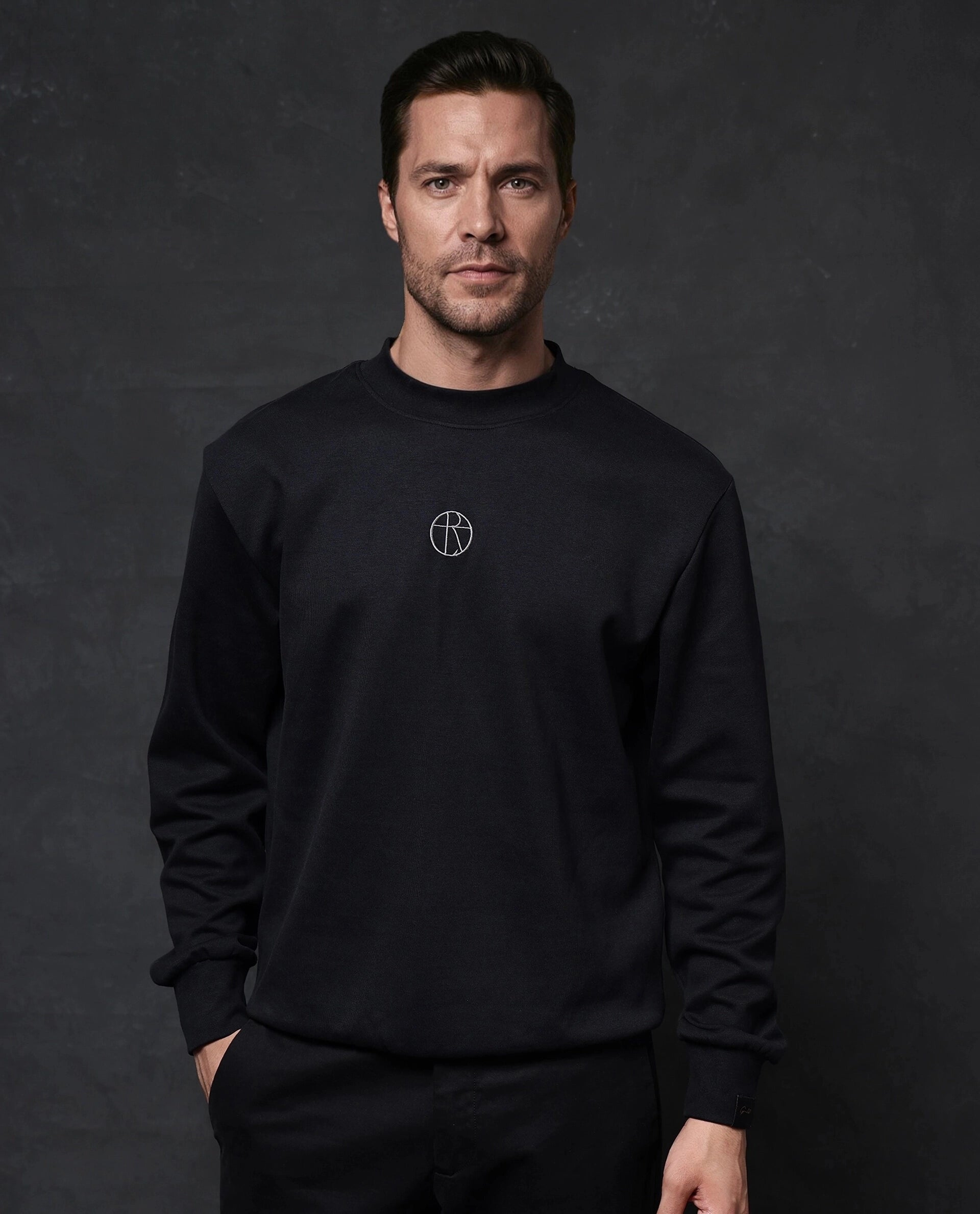 Rare Rabbit Men Lars Black Full Sleeve Crew Neck Embroidered Animal Print Sweatshirt