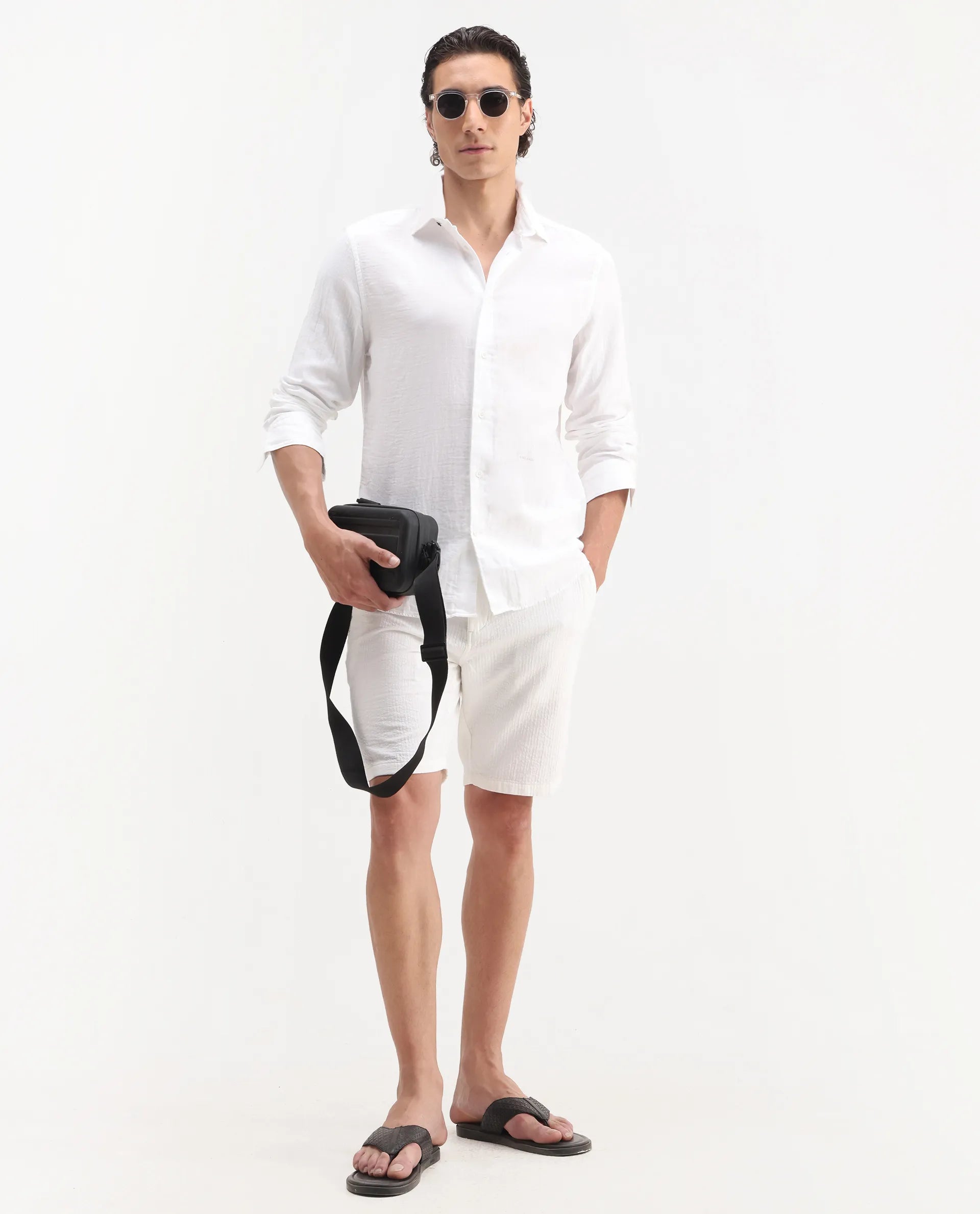 Rare Rabbit Men's Lassen Ls White Cotton Plain Relaxed Fit Full Sleeve Collared Shirt