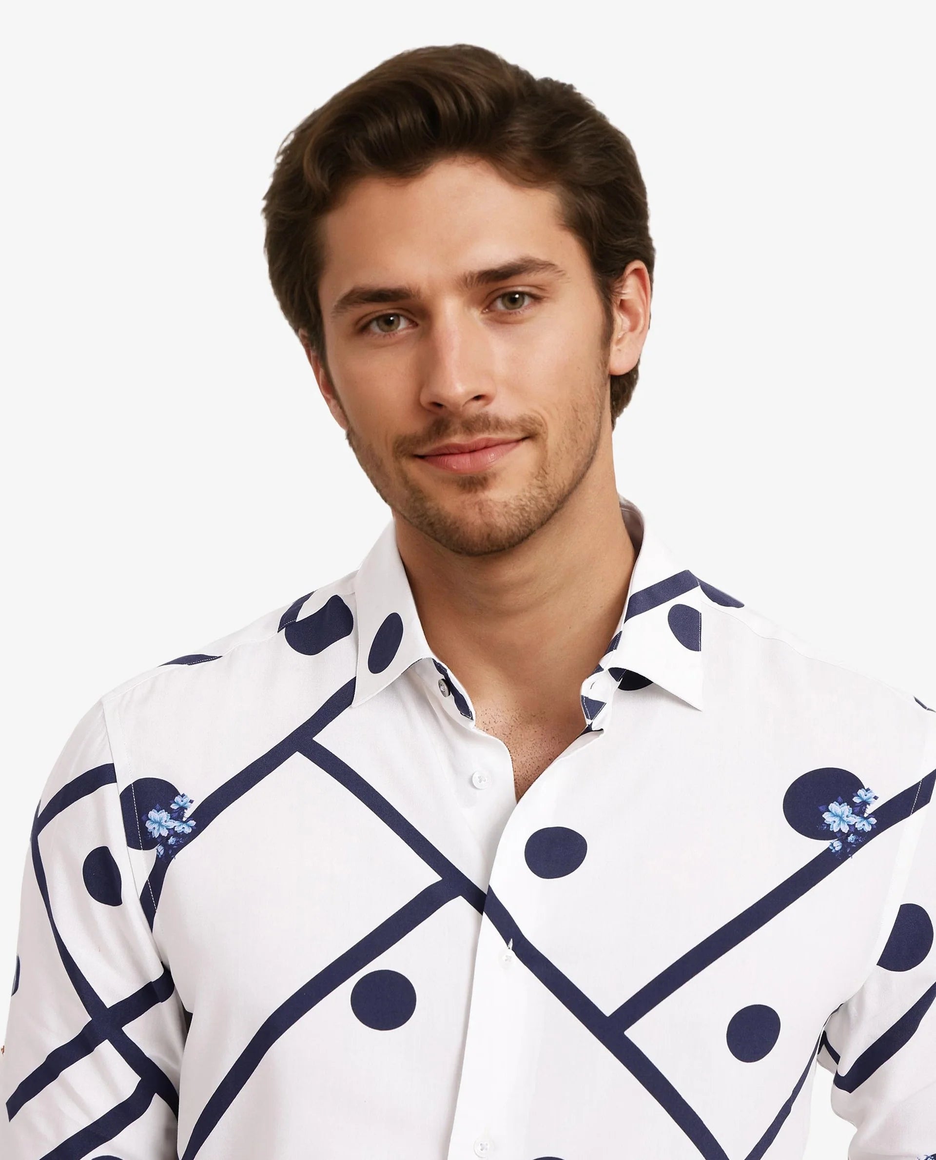 Rare Rabbit Men Laveno-1 Off White Cotton Fabric Full Sleeve Geometric Print Regular Fit Shirt