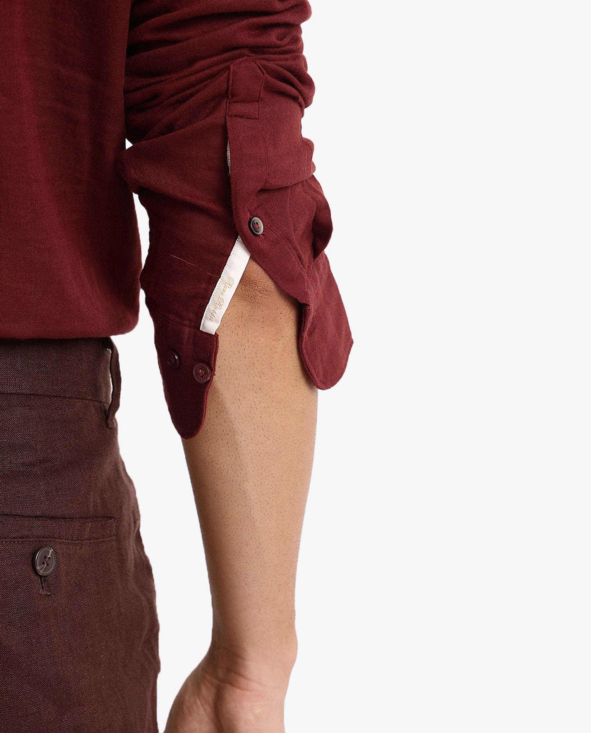 Rare Rabbit Men's Layerr-2 Rust Cotton Fabric Full Sleeve Regular Fit Solid Shirt