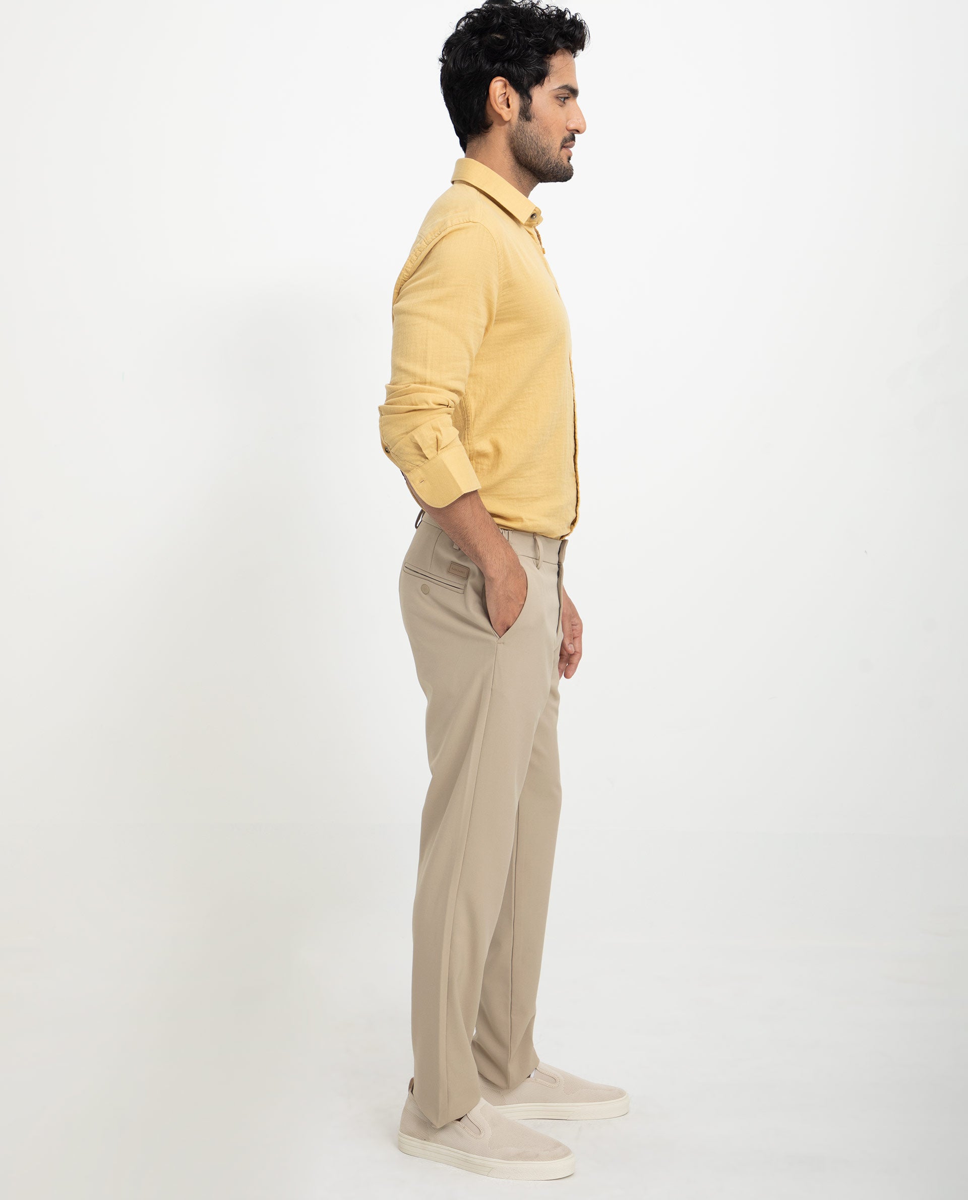 Rare Rabbit Men's Layerrs Yellow Cotton Fabric Full Sleeves Solid Shirt