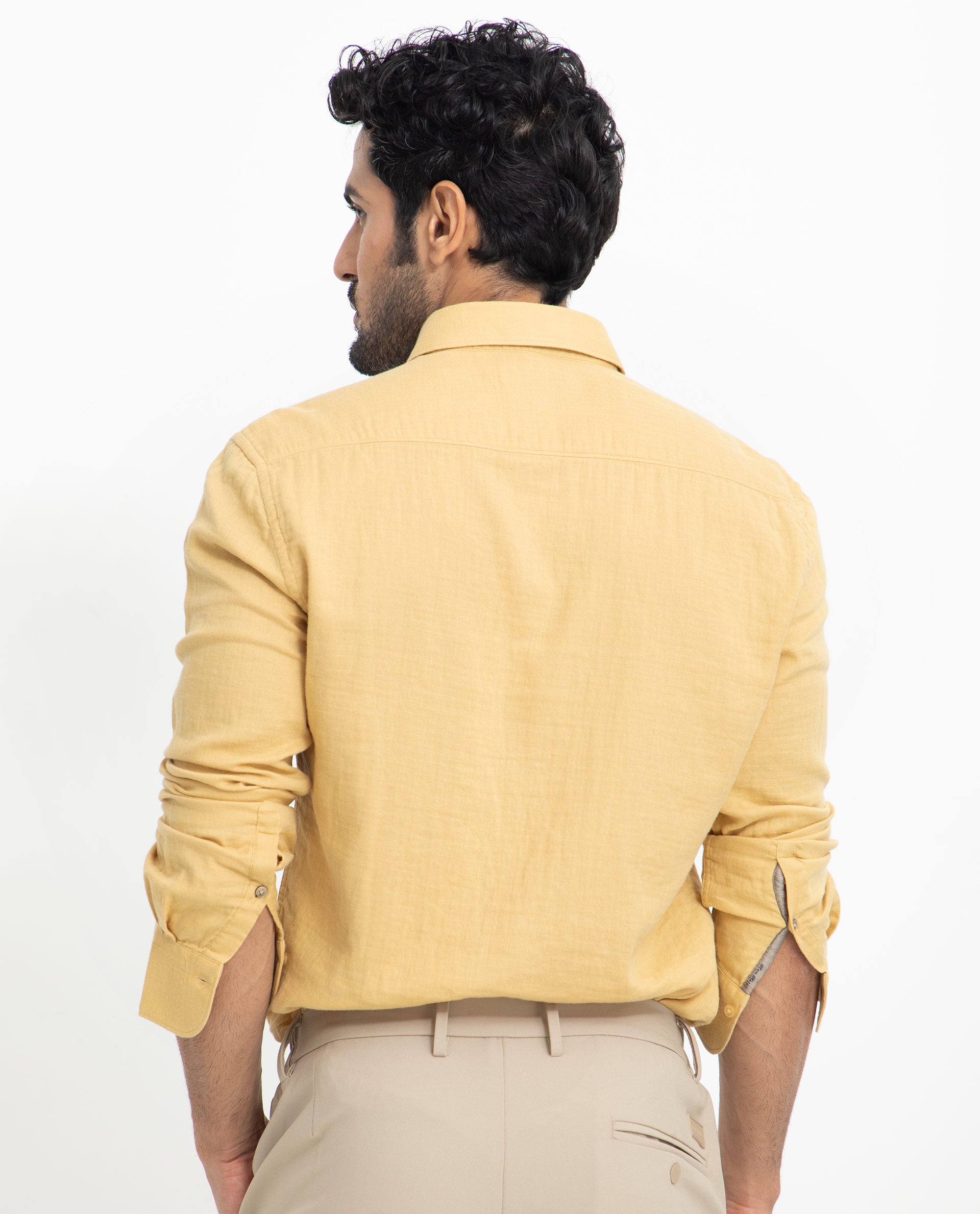 Rare Rabbit Men's Layerrs Yellow Cotton Fabric Full Sleeves Solid Shirt