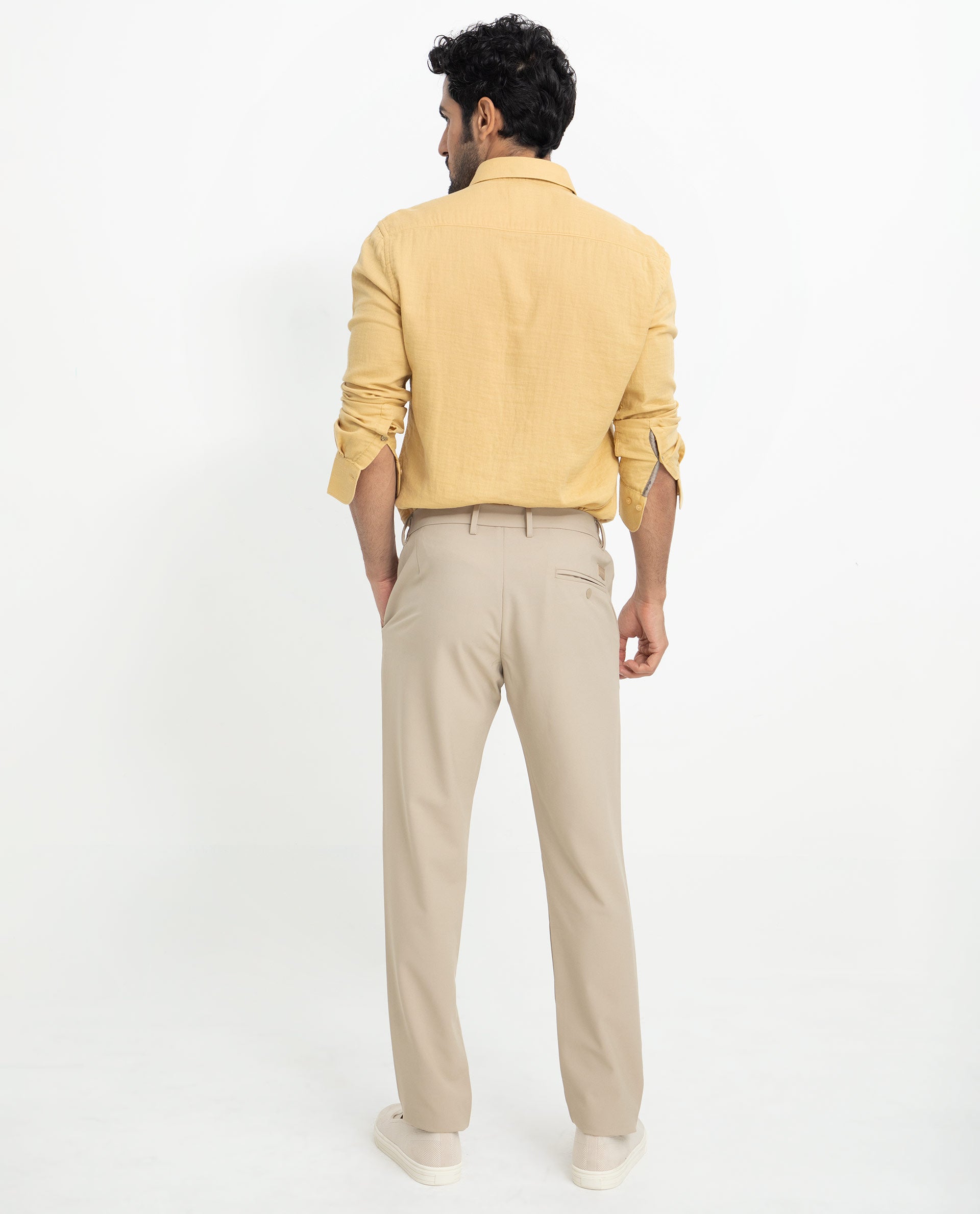 Rare Rabbit Men's Layerrs Yellow Cotton Fabric Full Sleeves Solid Shirt