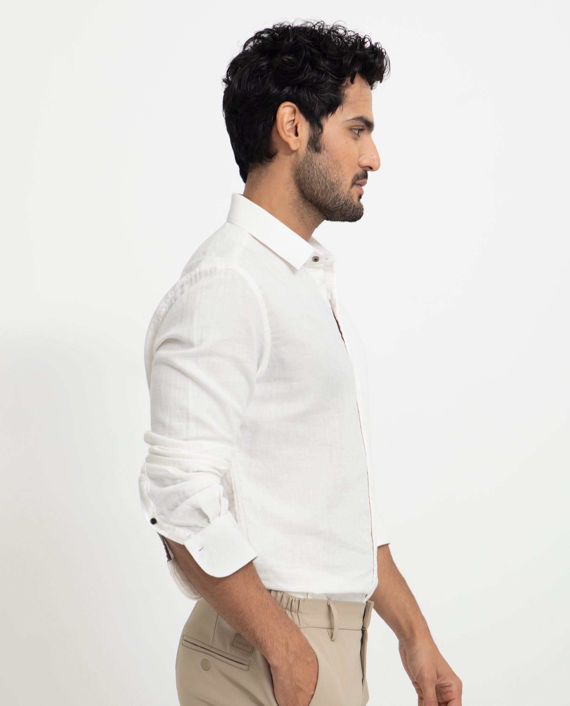 Rare Rabbit Men's Layerrs White Cotton Fabric Full Sleeves Solid Shirt