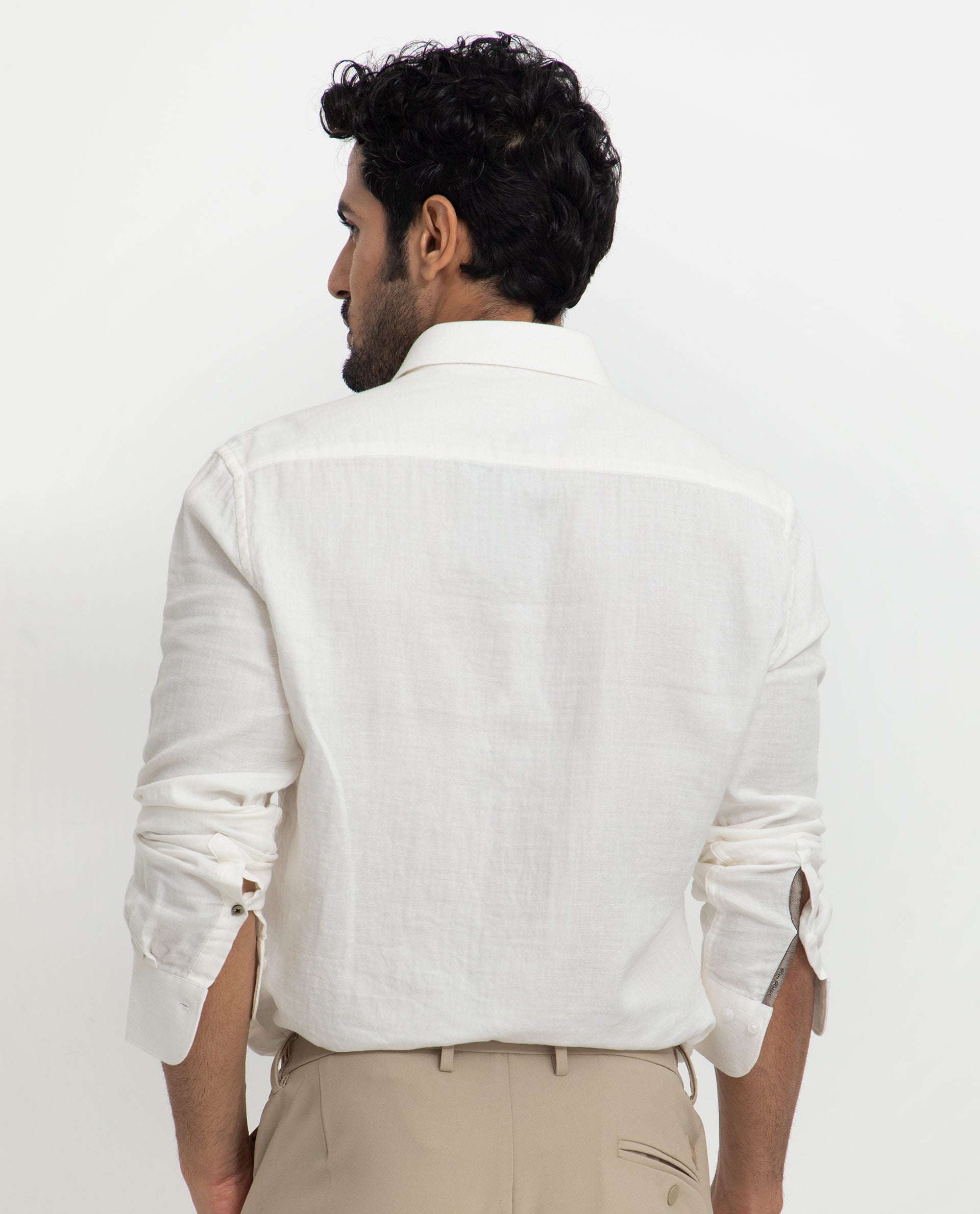 Rare Rabbit Men's Layerrs White Cotton Fabric Full Sleeves Solid Shirt