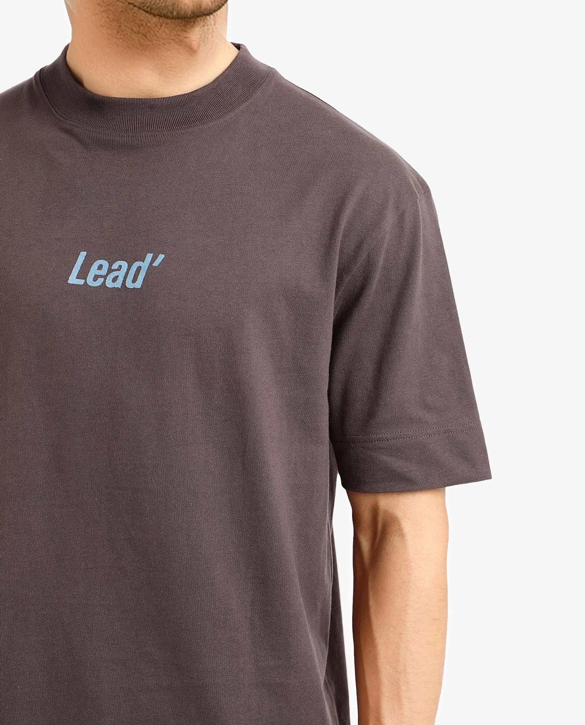 Rare Rabbit Men Lea Brown Short Sleeve Crew Neck Oversized Fit Plain T-Shirt