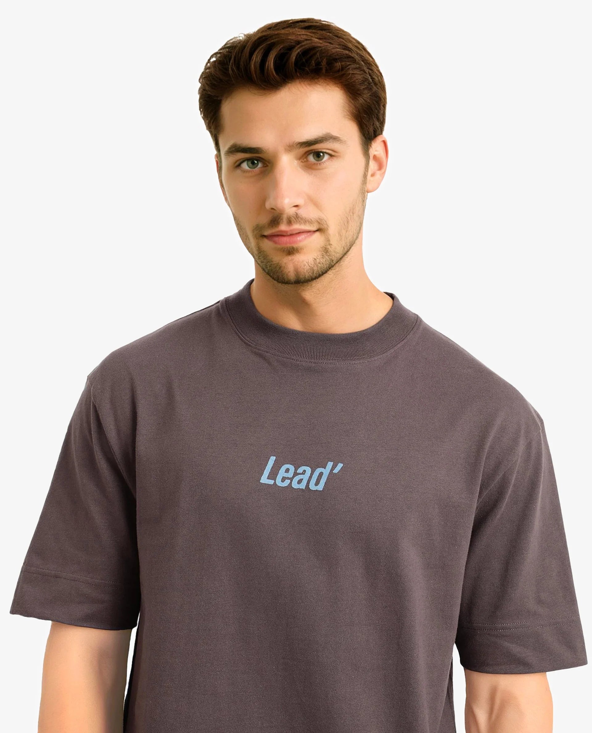 Rare Rabbit Men Lea Brown Short Sleeve Crew Neck Oversized Fit Plain T-Shirt