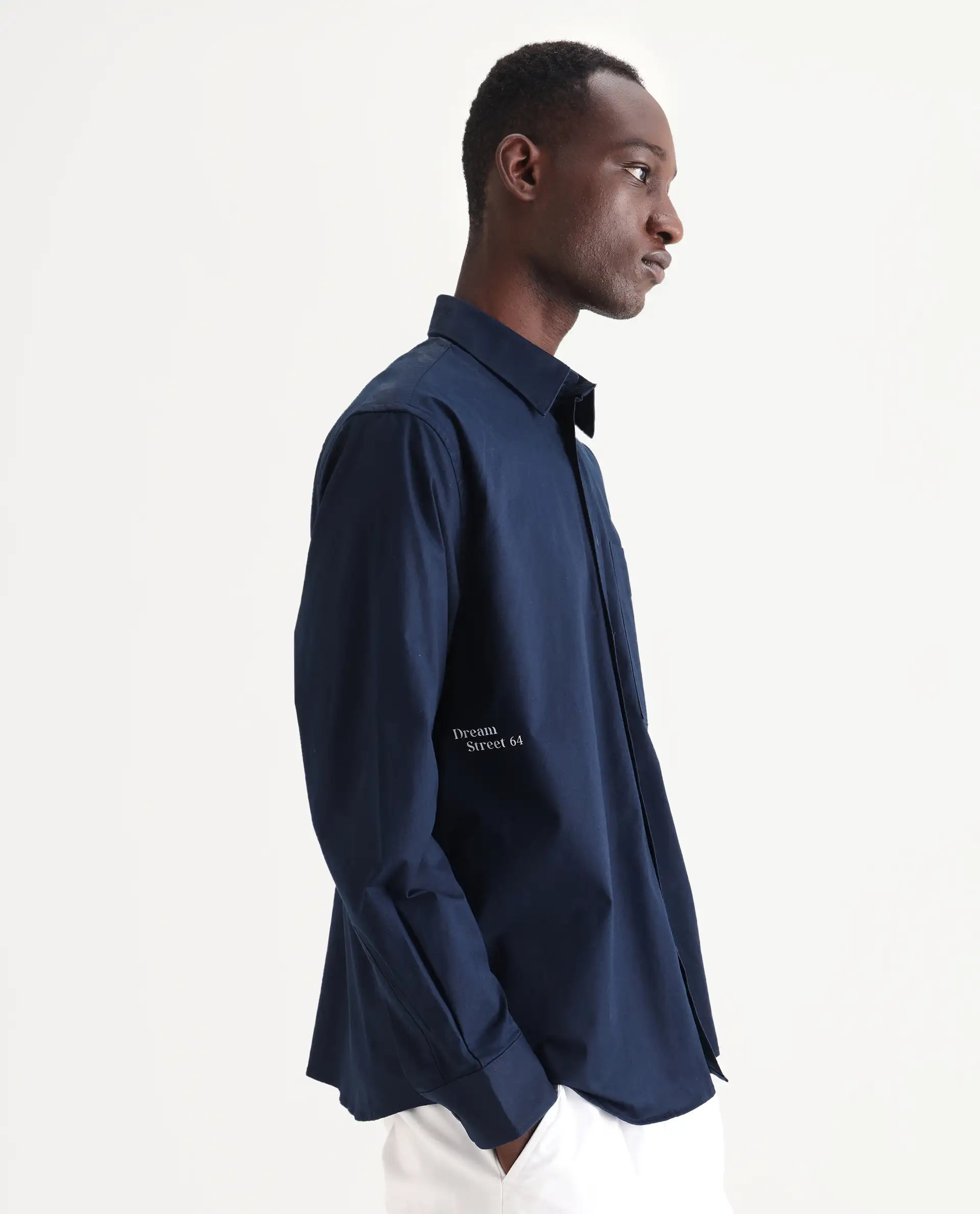 Rare Rabbit Men's Leif Navy Cotton Label Print Regular Fit Full Sleeve Collared Shirt