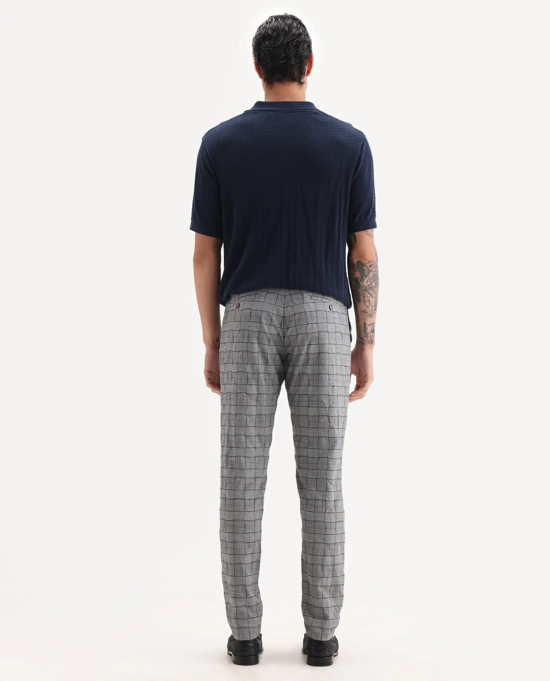 Rare Rabbit Men's Lenid Grey Polyester Checked Print Regular Fit Trouser