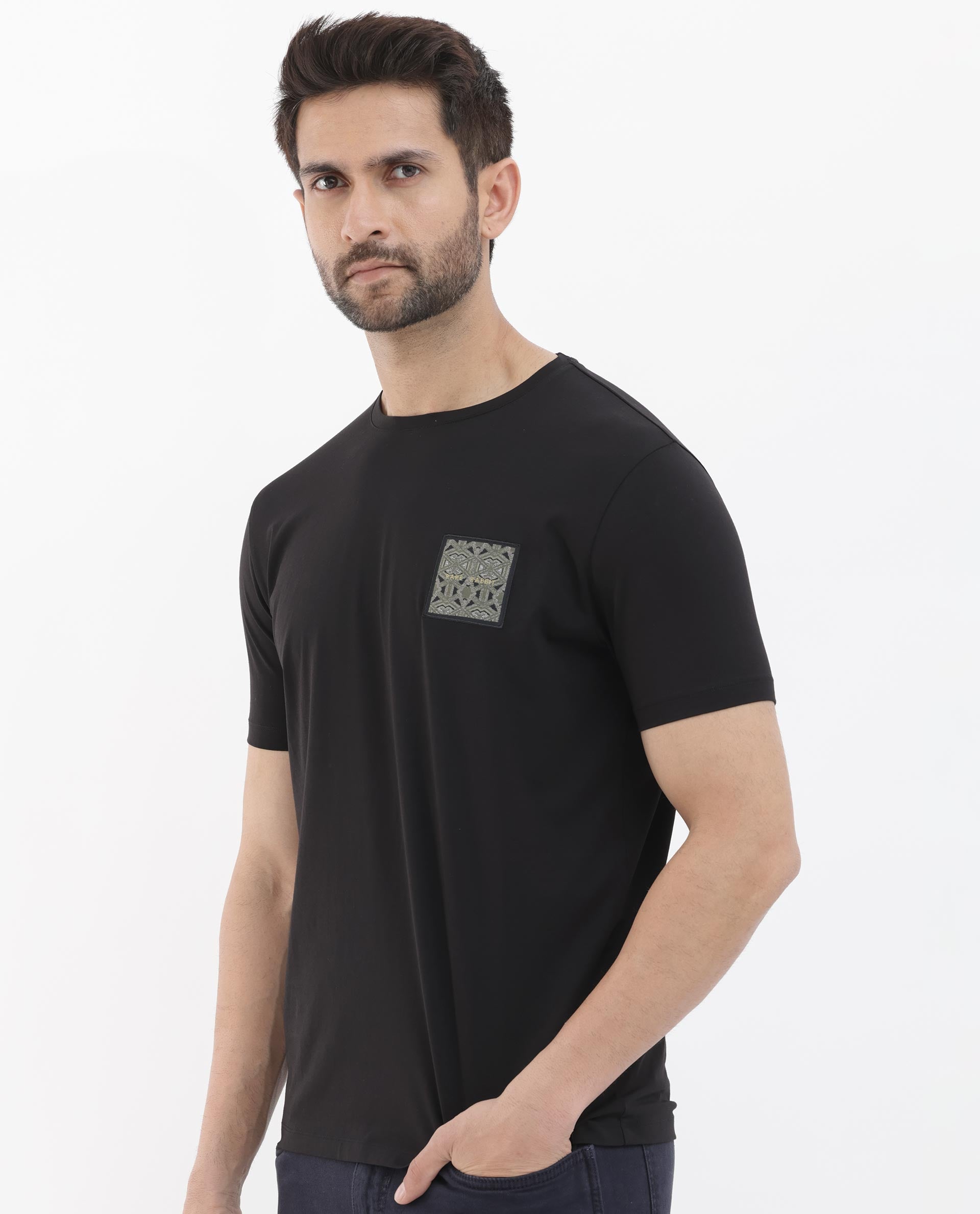 Rare Rabbit Mens Leonel Black Short Sleeve Graphic T-Shirt