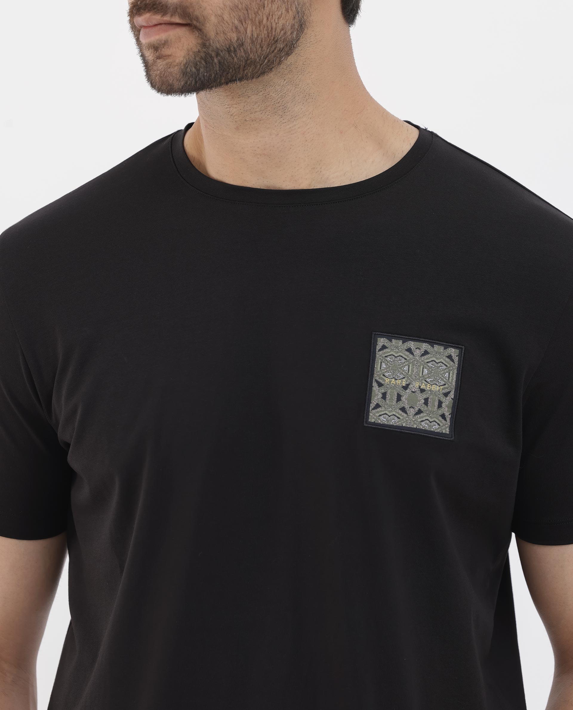 Rare Rabbit Mens Leonel Black Short Sleeve Graphic T-Shirt