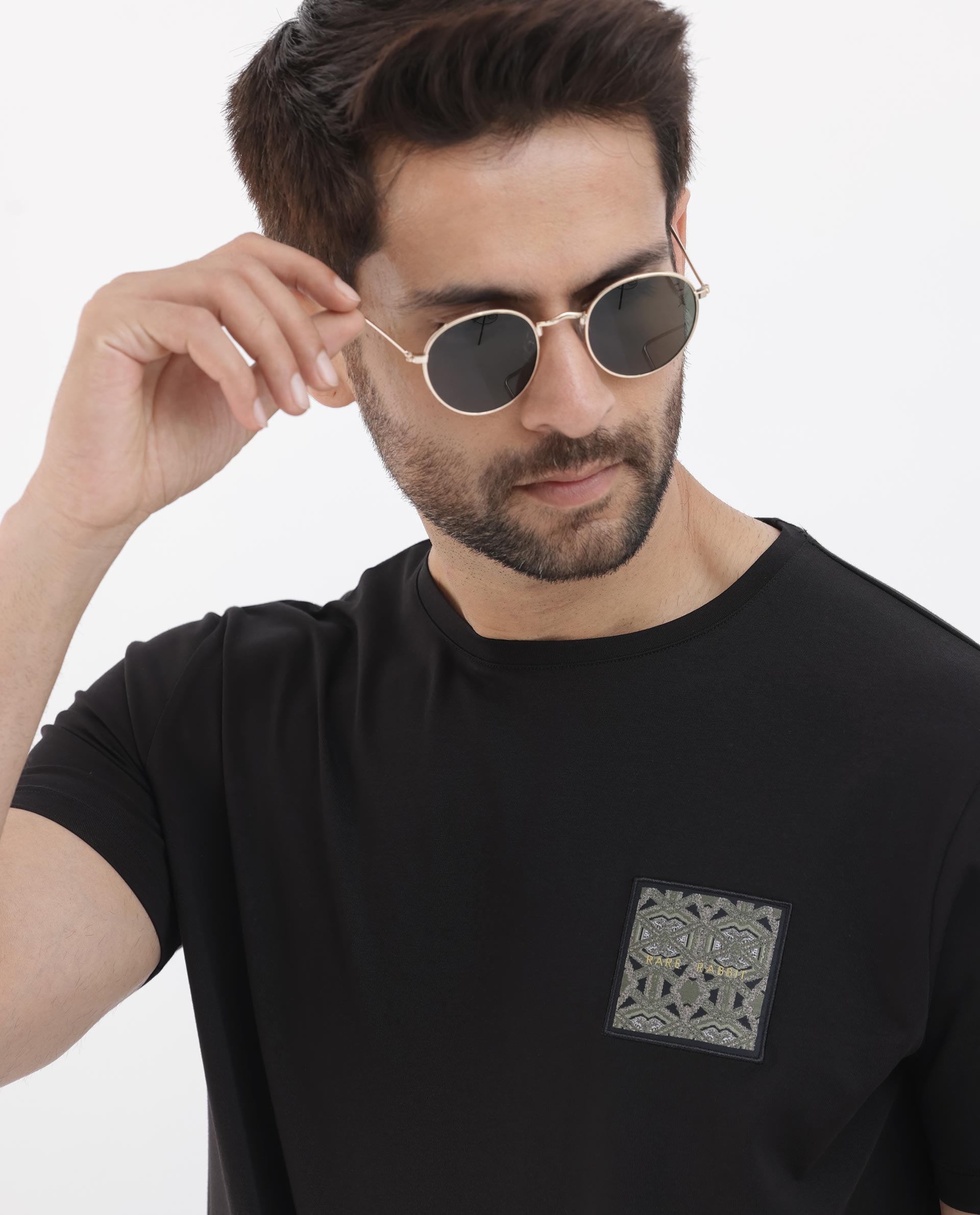 Rare Rabbit Mens Leonel Black Short Sleeve Graphic T-Shirt