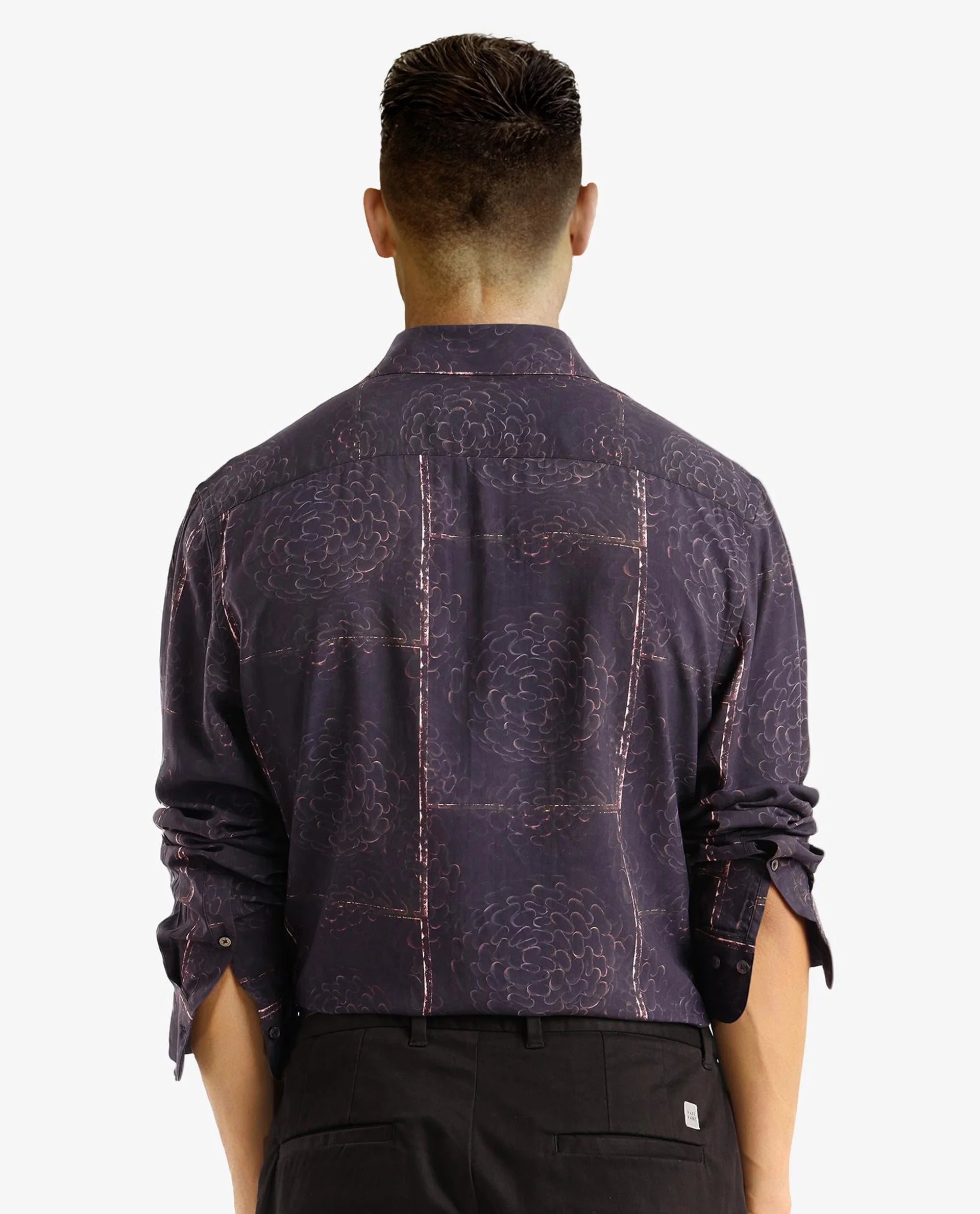 Rare Rabbit Men Libre Black Viscose Fabric Full Sleeve Abstract and Check Print Shirt