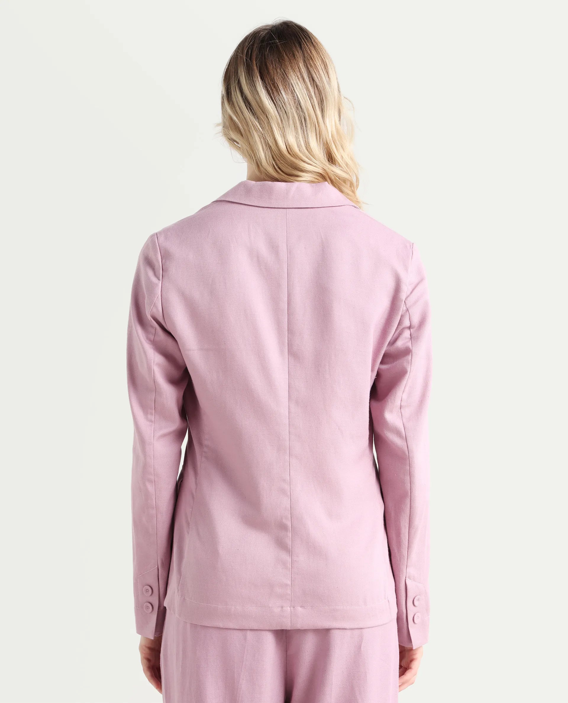 Rareism Women's Linzy-T Dusky Pink 100% Linen Full Sleeve Lapel Neck Regular Plain Blazer